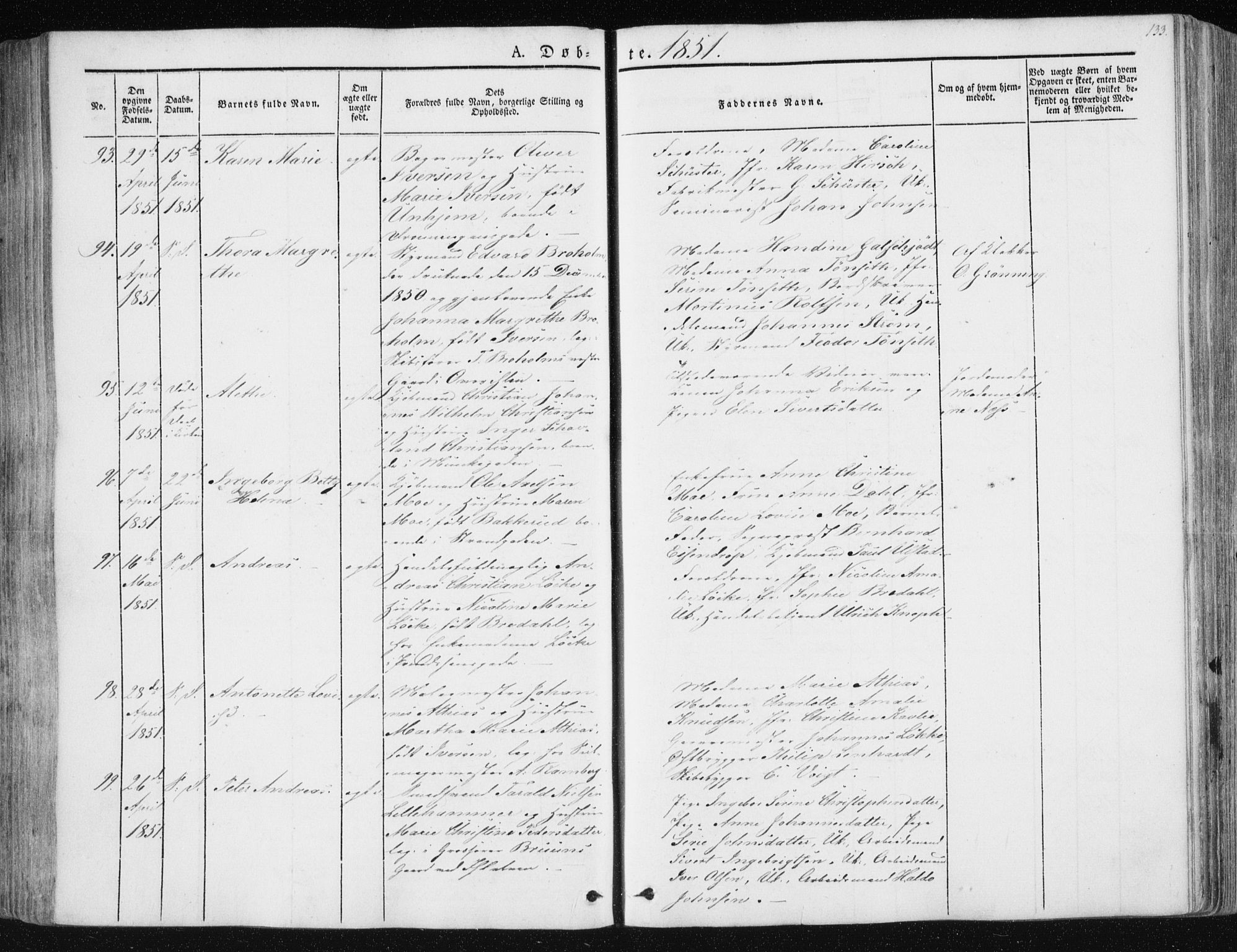 Ministerialprotokoller, klokkerbøker og fødselsregistre - Sør-Trøndelag, AV/SAT-A-1456/602/L0110: Parish register (official) no. 602A08, 1840-1854, p. 133