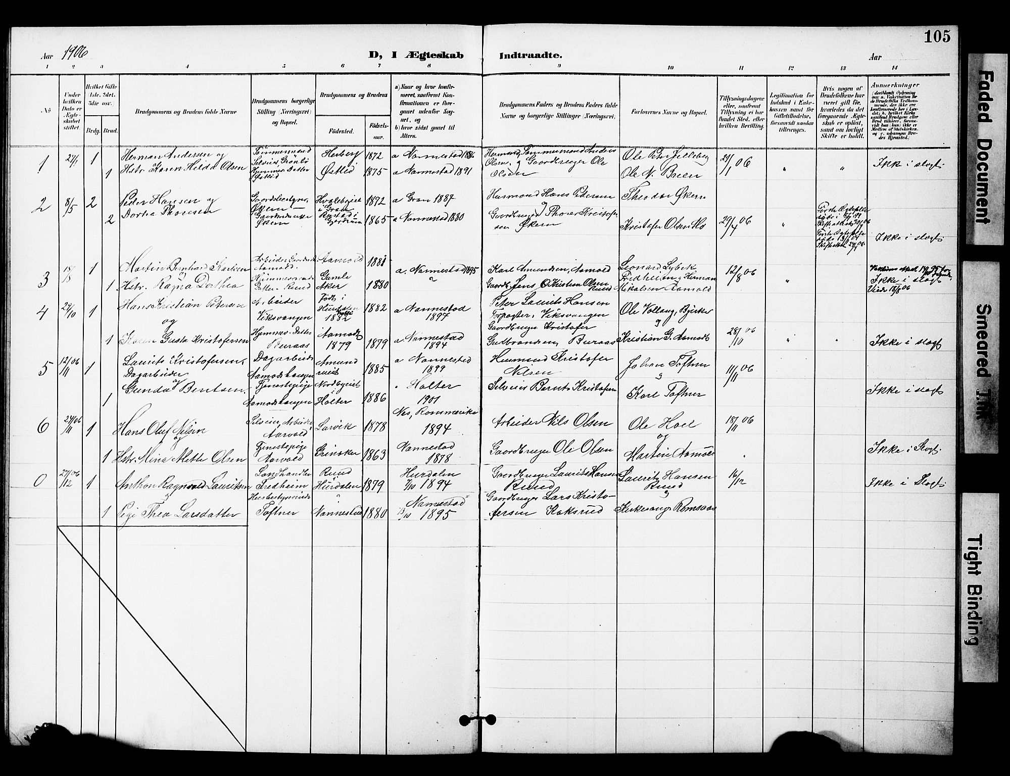 Nannestad prestekontor Kirkebøker, SAO/A-10414a/G/Gc/L0001: Parish register (copy) no. III 1, 1901-1916, p. 105