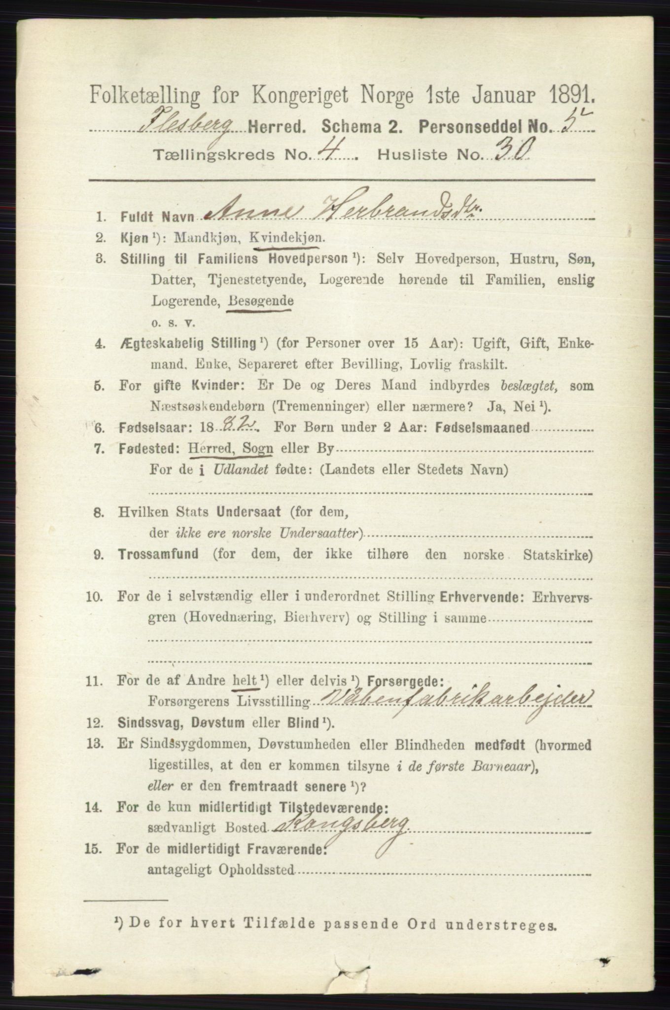 RA, 1891 census for 0631 Flesberg, 1891, p. 685