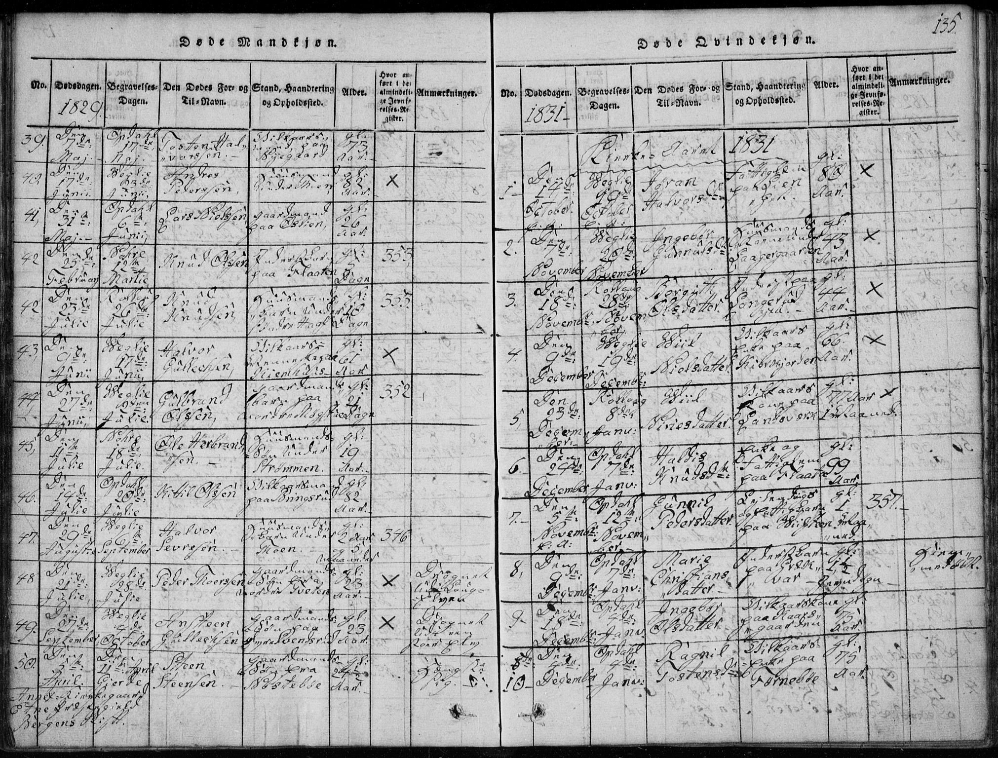 Rollag kirkebøker, SAKO/A-240/G/Ga/L0001: Parish register (copy) no. I 1, 1814-1831, p. 135