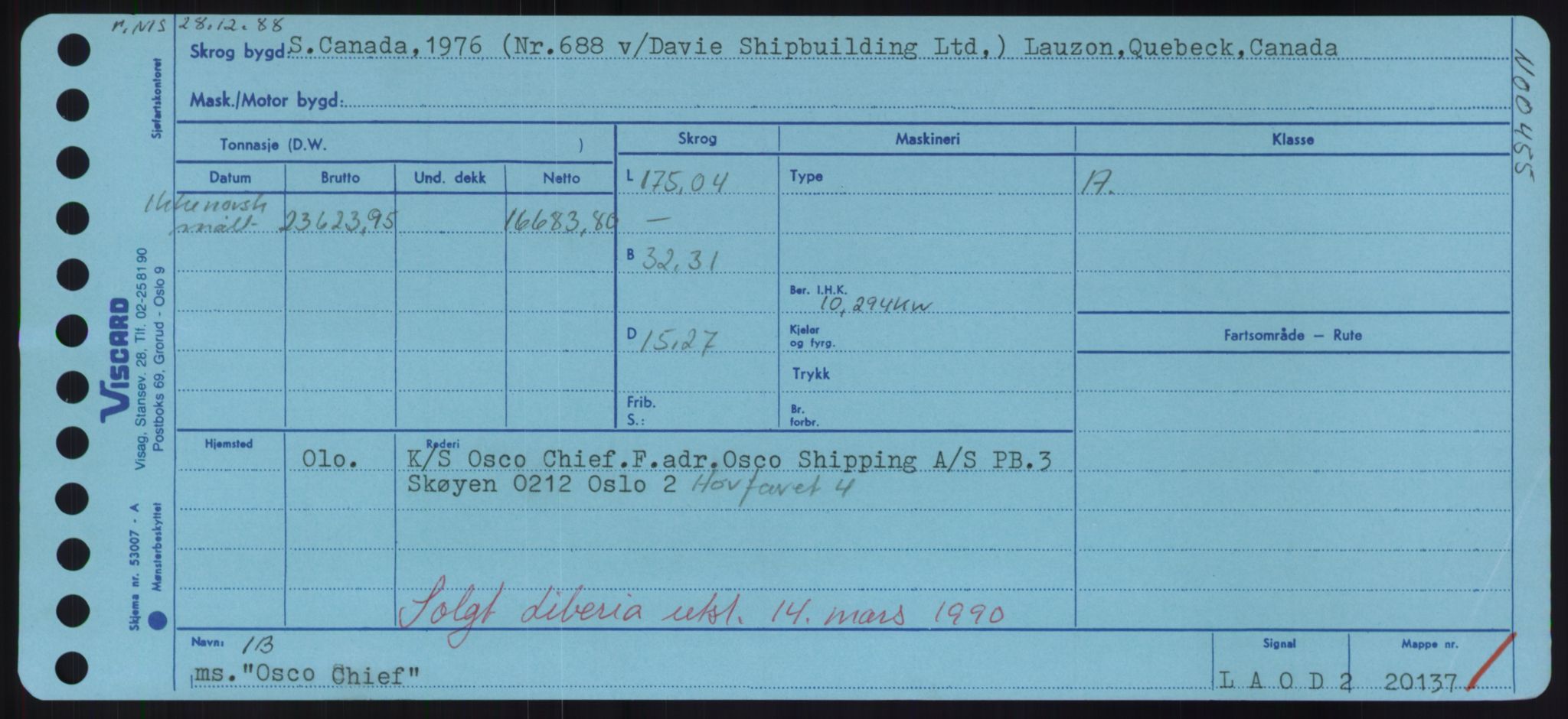 Sjøfartsdirektoratet med forløpere, Skipsmålingen, RA/S-1627/H/Hd/L0028: Fartøy, O, p. 411