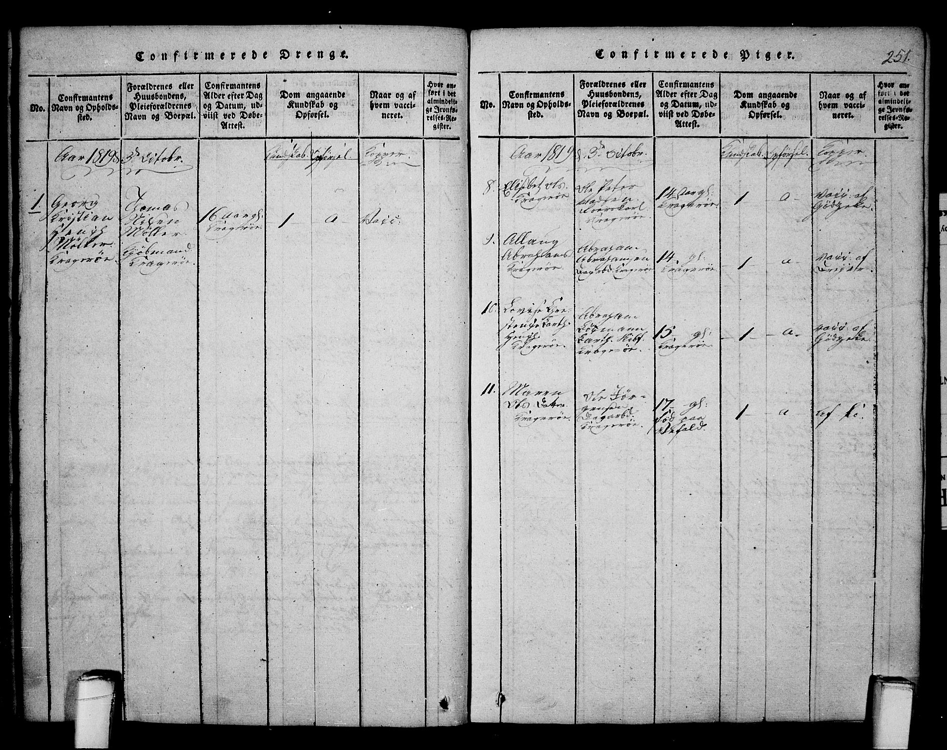 Kragerø kirkebøker, SAKO/A-278/F/Fa/L0004: Parish register (official) no. 4, 1814-1831, p. 251