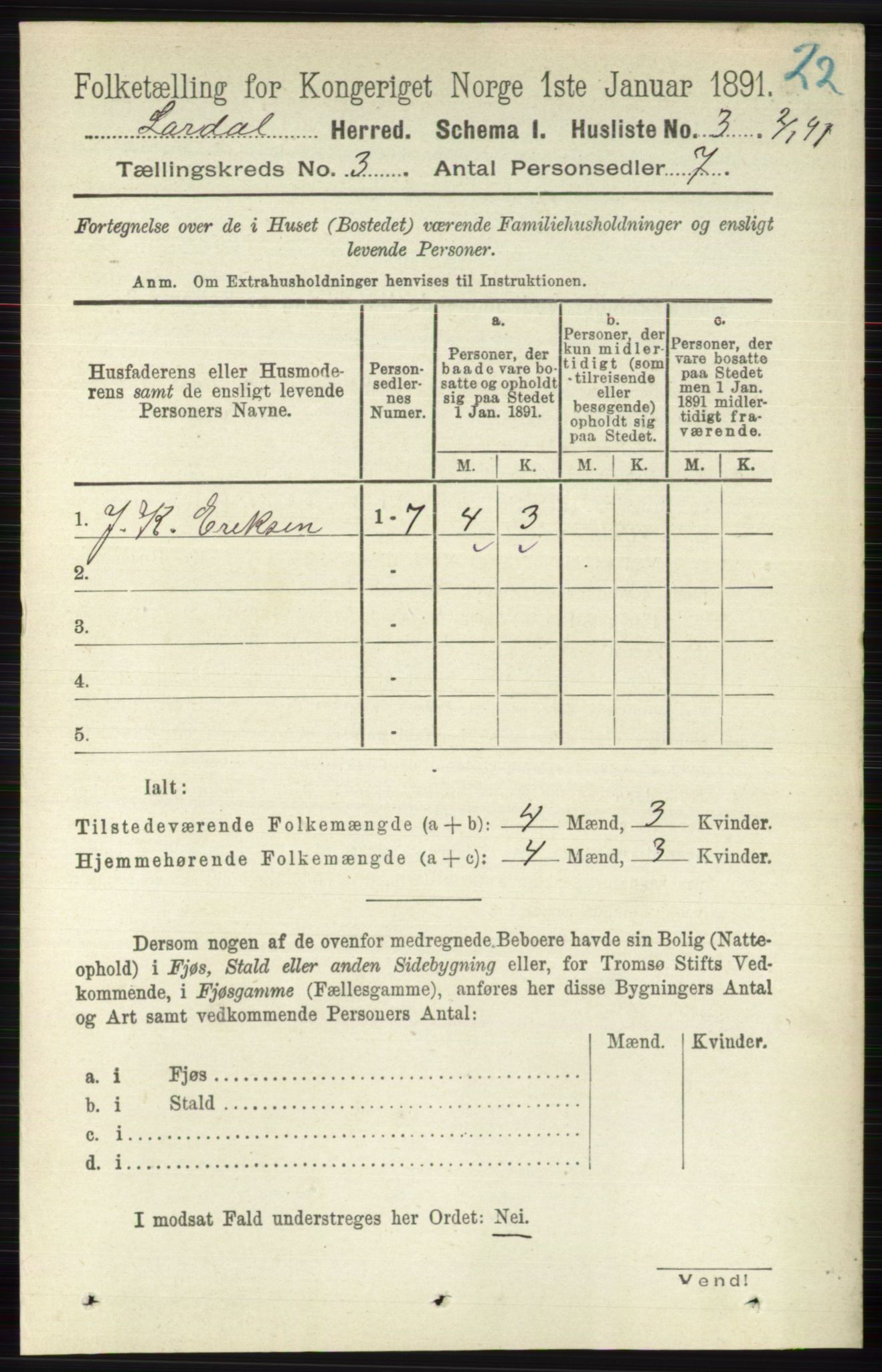 RA, 1891 census for 0728 Lardal, 1891, p. 1232