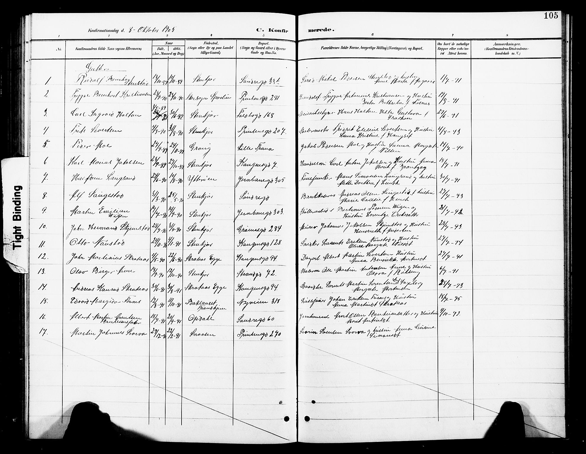 Ministerialprotokoller, klokkerbøker og fødselsregistre - Nord-Trøndelag, SAT/A-1458/739/L0375: Parish register (copy) no. 739C03, 1898-1908, p. 105