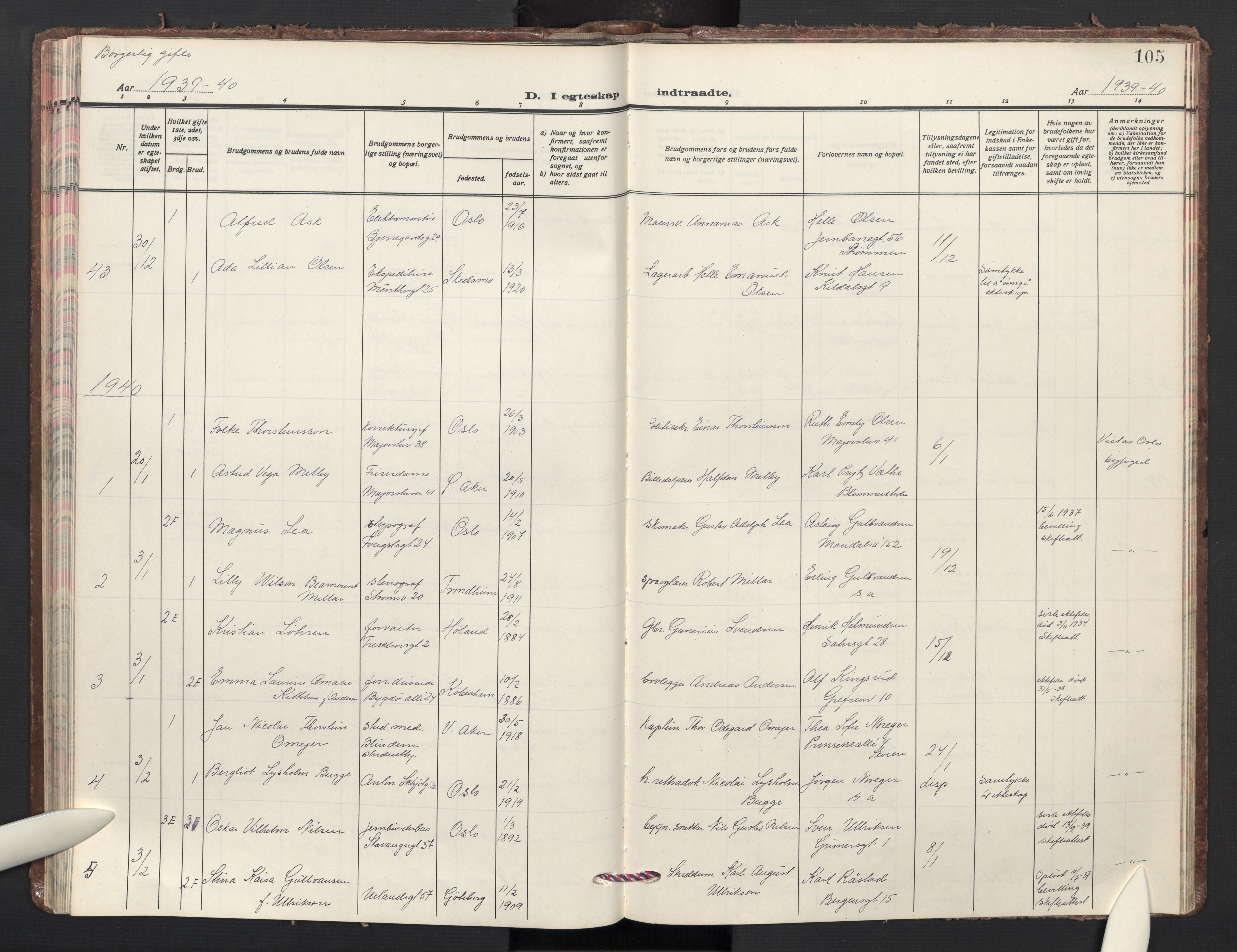 Sagene prestekontor Kirkebøker, SAO/A-10796/F/L0018: Parish register (official) no. 18, 1935-1940, p. 105