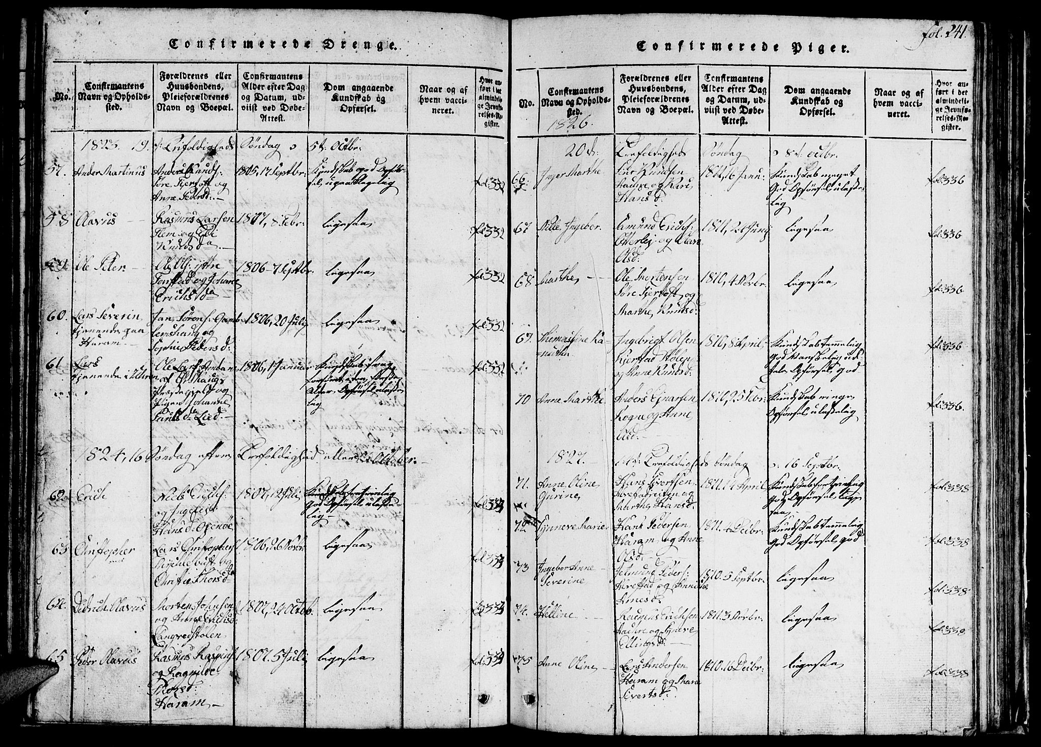 Ministerialprotokoller, klokkerbøker og fødselsregistre - Møre og Romsdal, SAT/A-1454/536/L0506: Parish register (copy) no. 536C01, 1818-1859, p. 241