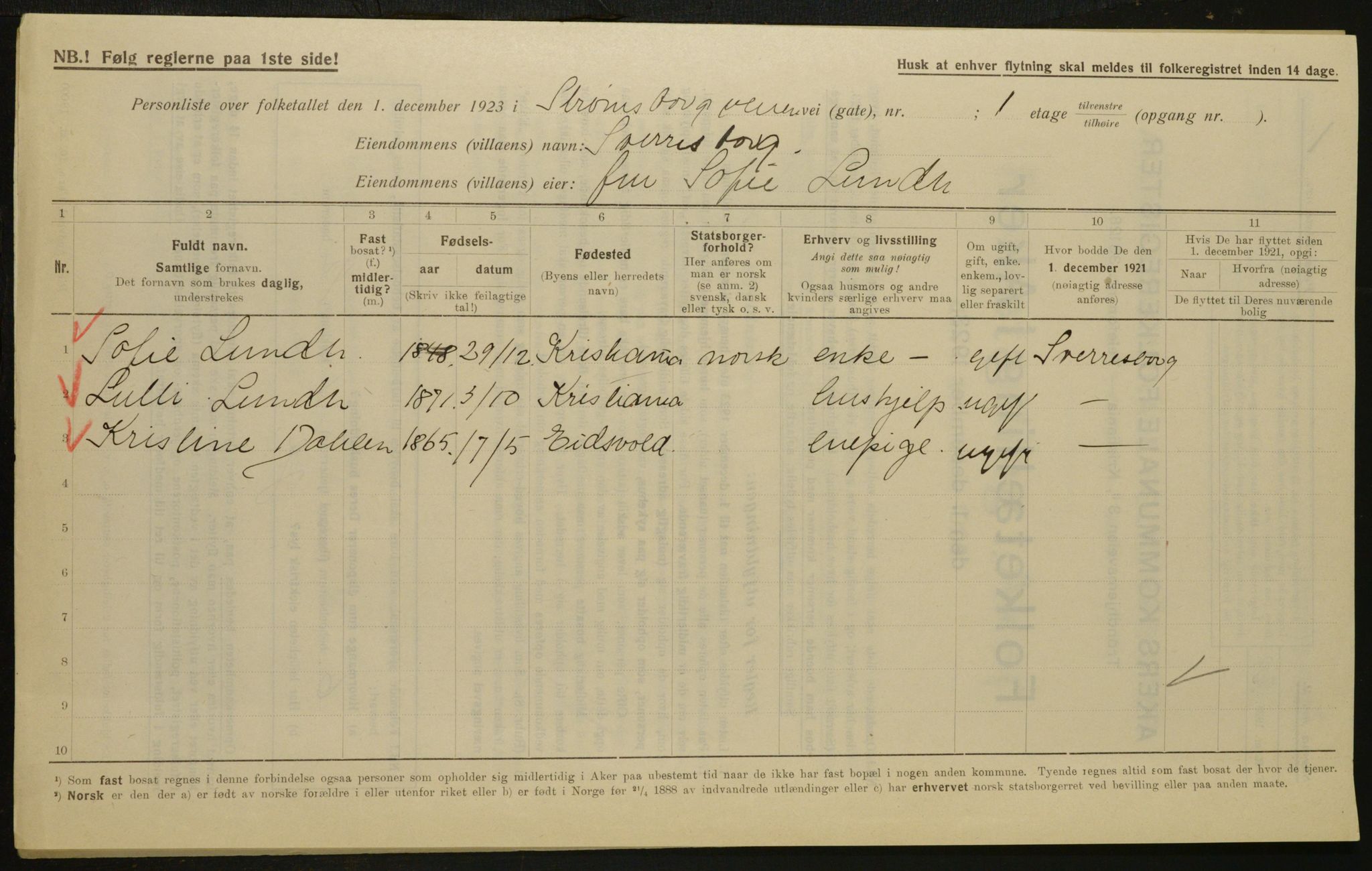 , Municipal Census 1923 for Aker, 1923, p. 5653