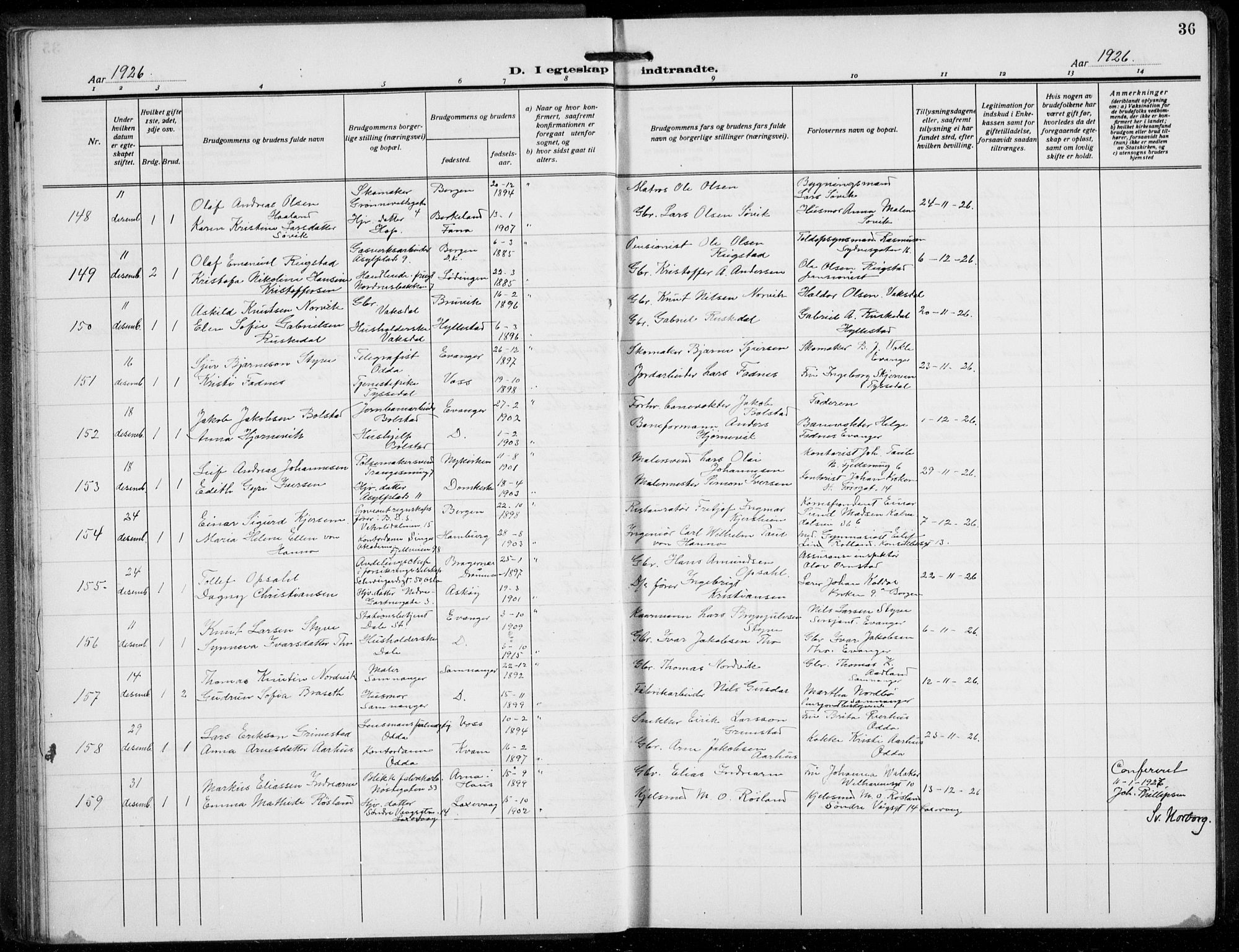 Domkirken sokneprestembete, SAB/A-74801/H/Hab/L0034: Parish register (copy) no. D 6, 1924-1941, p. 36