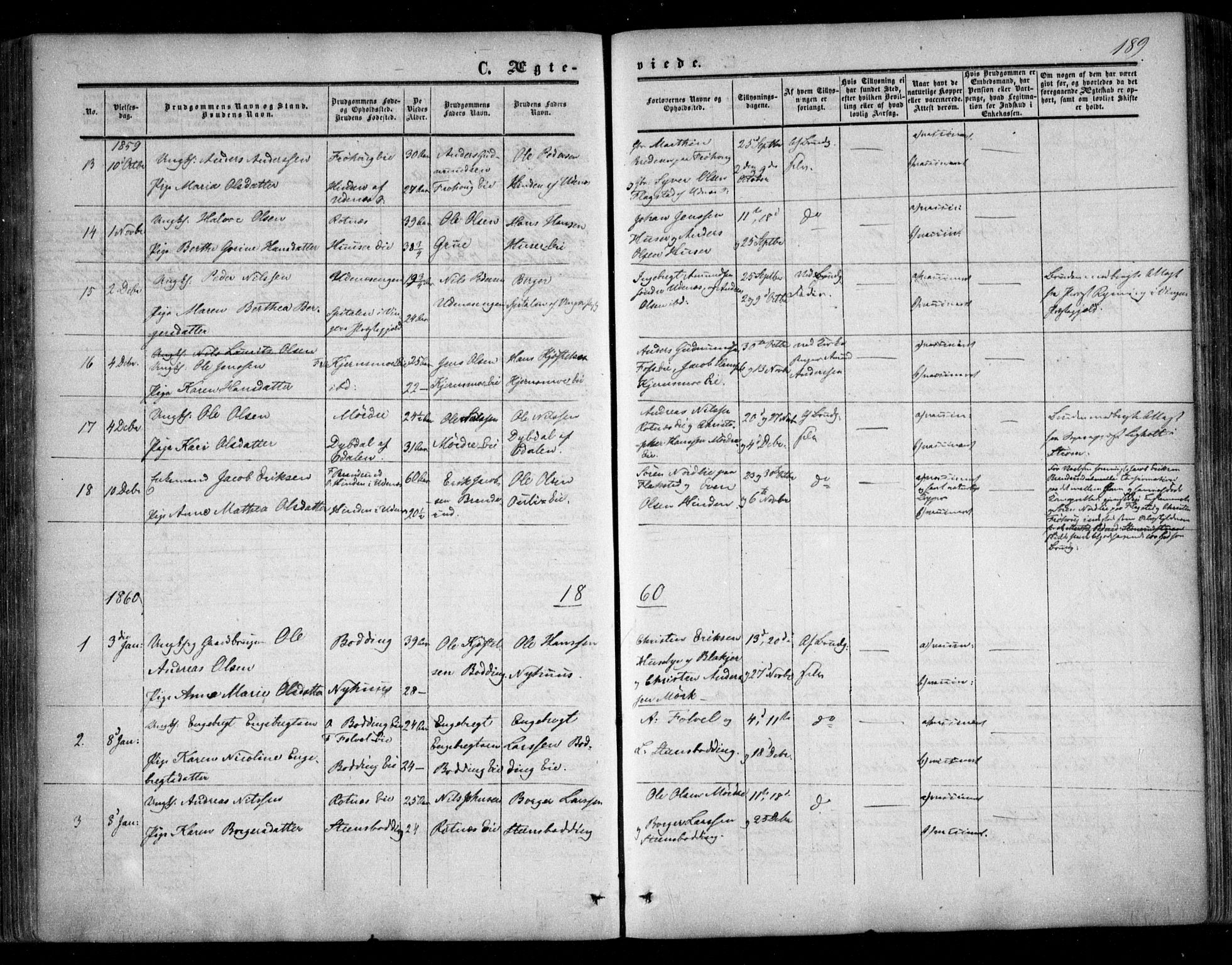 Nes prestekontor Kirkebøker, SAO/A-10410/F/Fc/L0001: Parish register (official) no. III 1, 1859-1882, p. 189