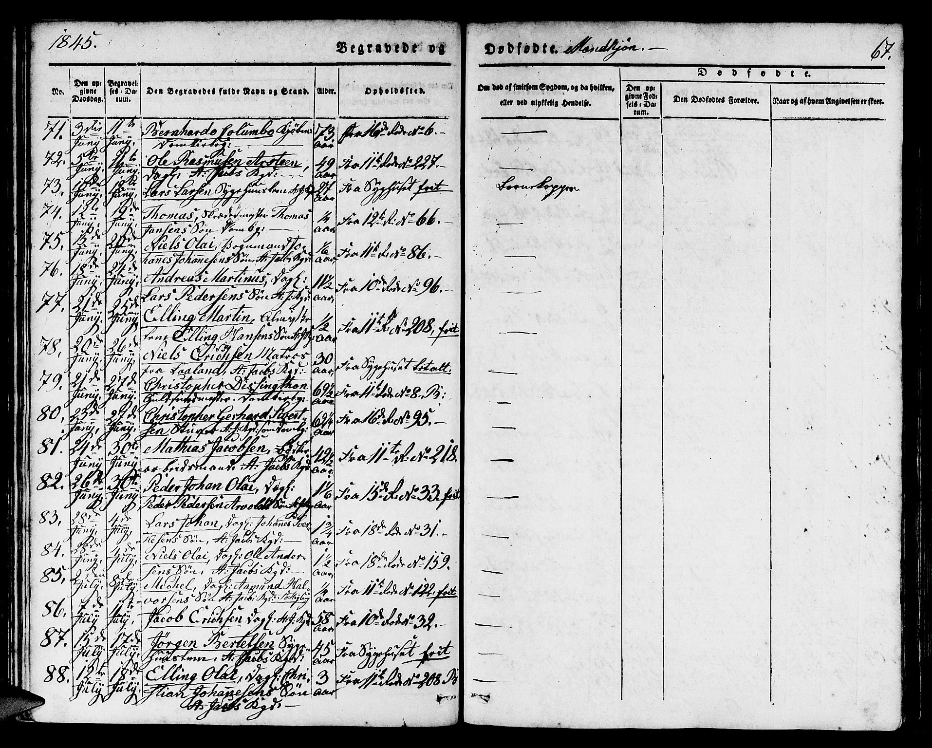 Domkirken sokneprestembete, AV/SAB-A-74801/H/Hab/L0037: Parish register (copy) no. E 1, 1836-1848, p. 67