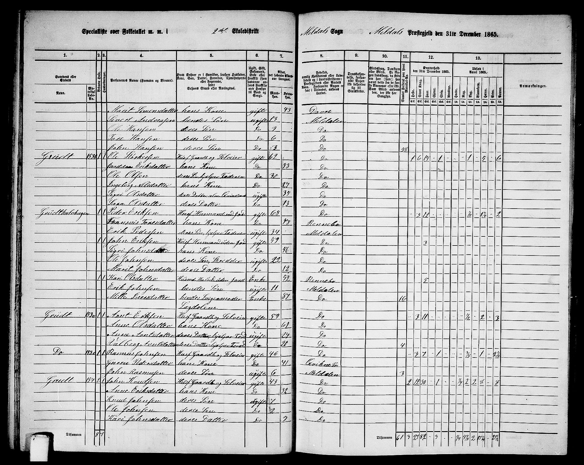 RA, 1865 census for Meldal, 1865, p. 51