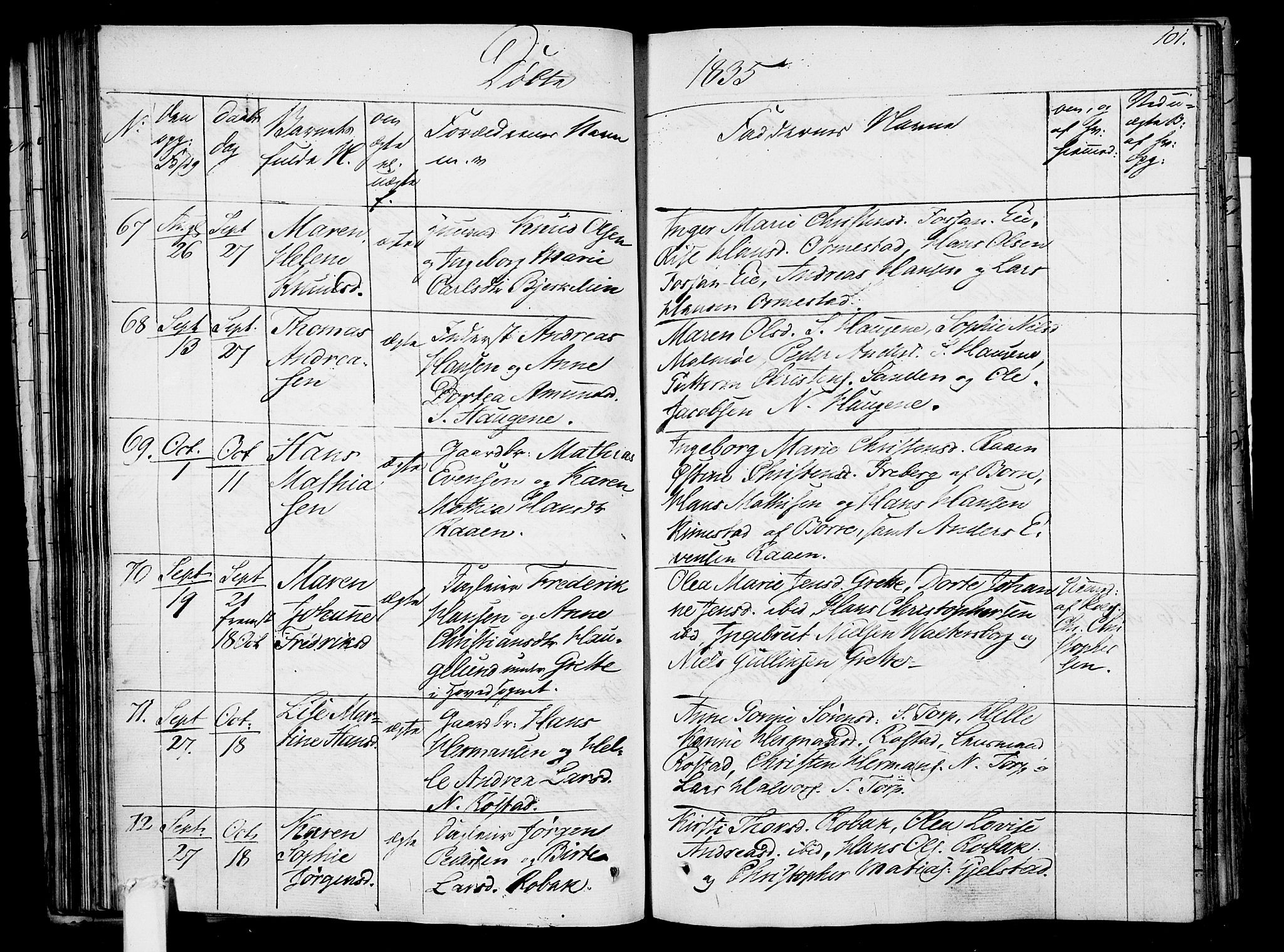 Våle kirkebøker, AV/SAKO-A-334/F/Fa/L0008: Parish register (official) no. I 8, 1824-1844, p. 101