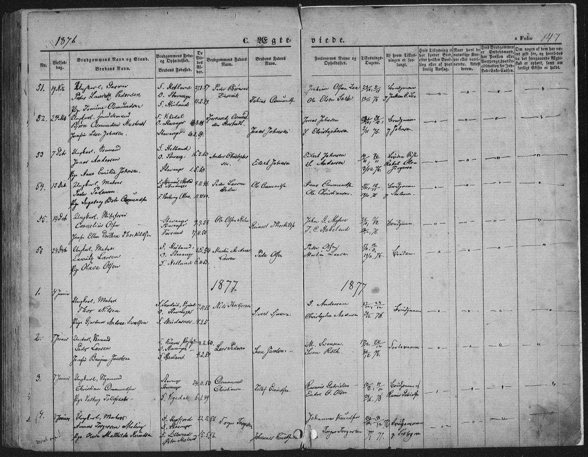 Domkirken sokneprestkontor, AV/SAST-A-101812/001/30/30BA/L0019: Parish register (official) no. A 18, 1857-1877, p. 147