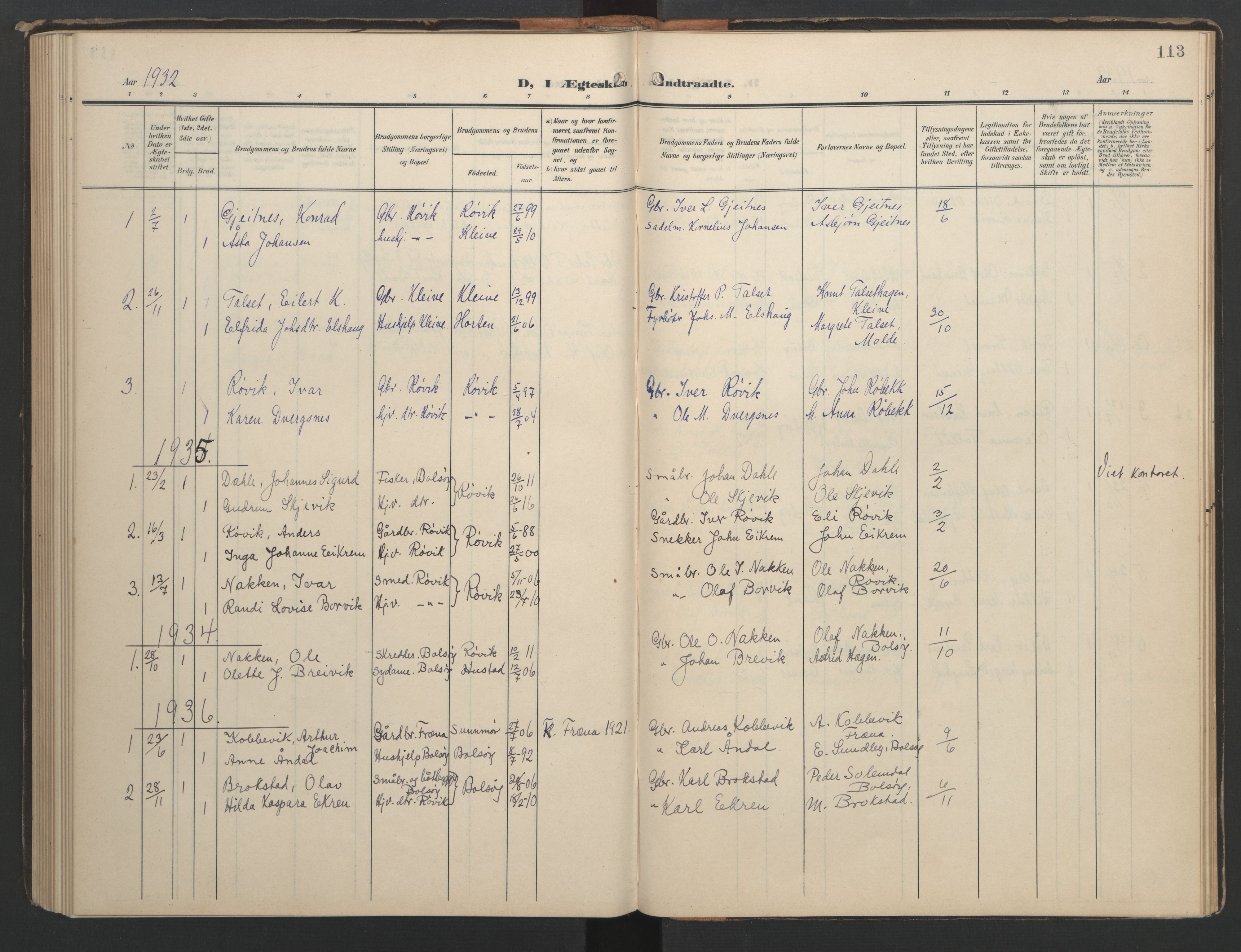 Ministerialprotokoller, klokkerbøker og fødselsregistre - Møre og Romsdal, AV/SAT-A-1454/556/L0677: Parish register (copy) no. 556C01, 1907-1953, p. 113