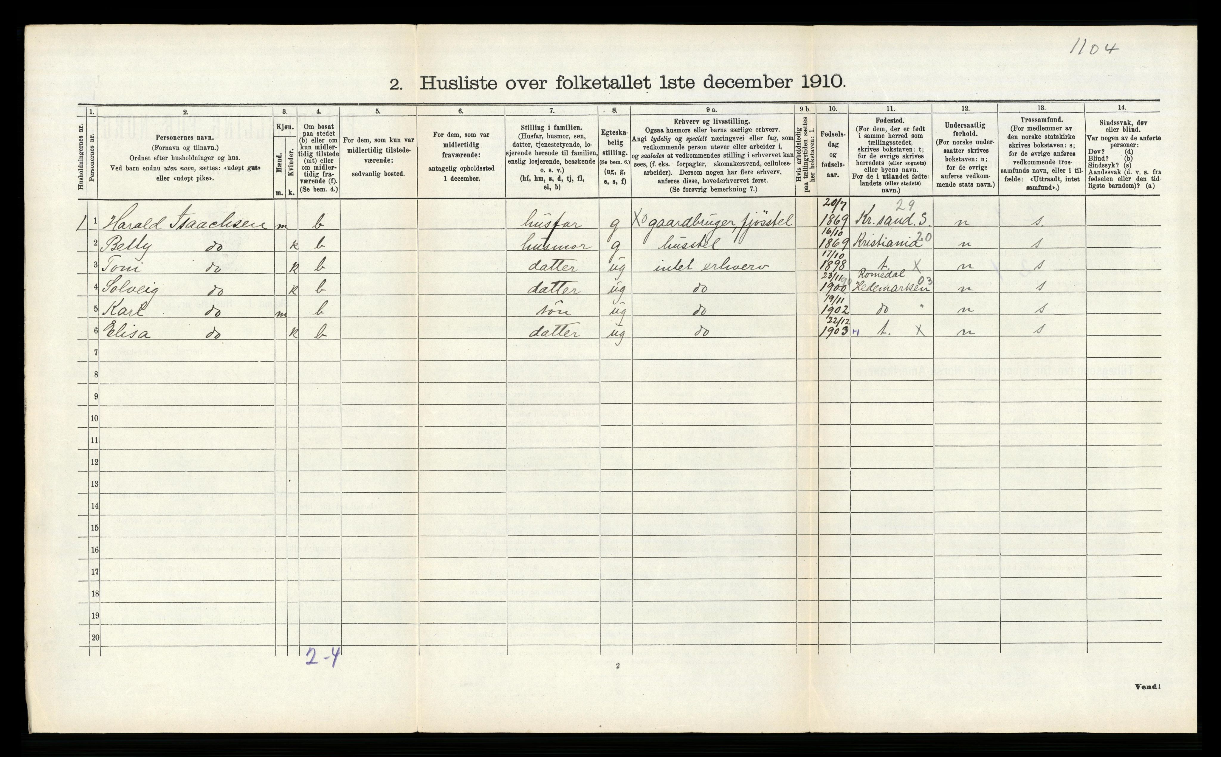 RA, 1910 census for Oddernes, 1910, p. 434