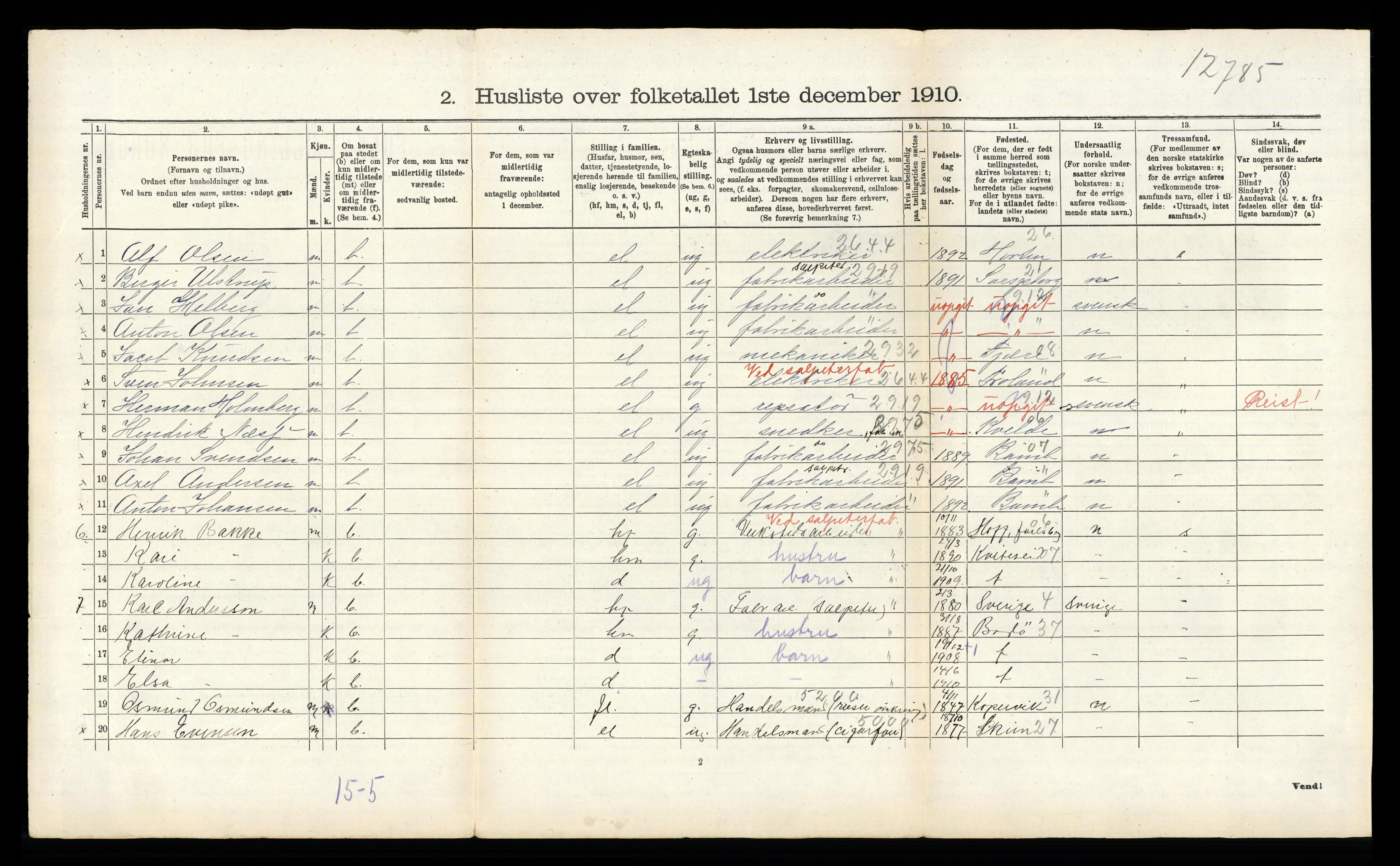 RA, 1910 census for Heddal, 1910, p. 614