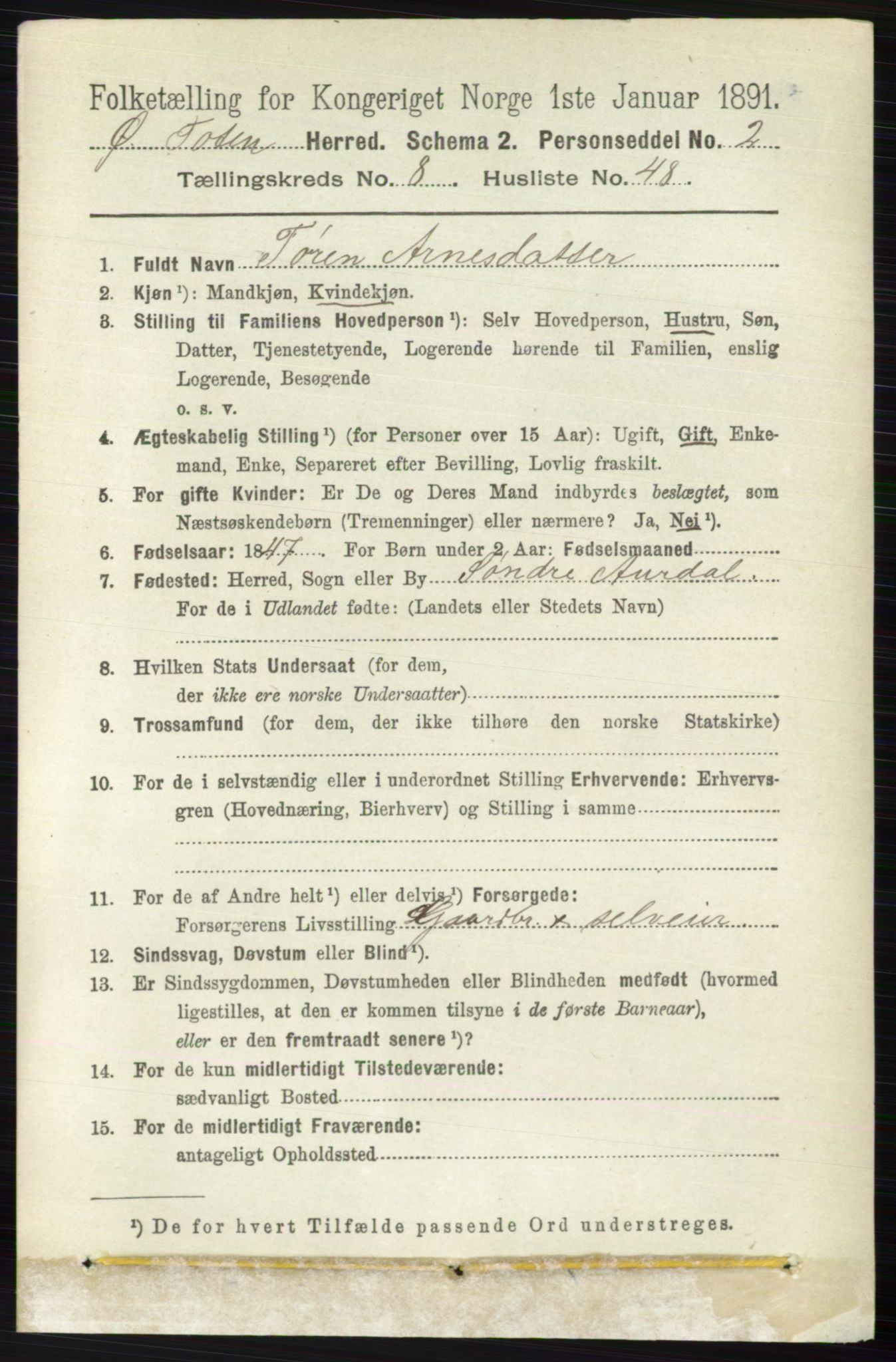 RA, 1891 census for 0528 Østre Toten, 1891, p. 5293