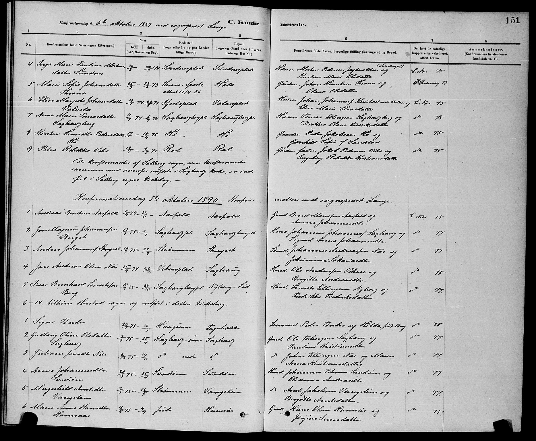 Ministerialprotokoller, klokkerbøker og fødselsregistre - Nord-Trøndelag, SAT/A-1458/730/L0301: Parish register (copy) no. 730C04, 1880-1897, p. 151
