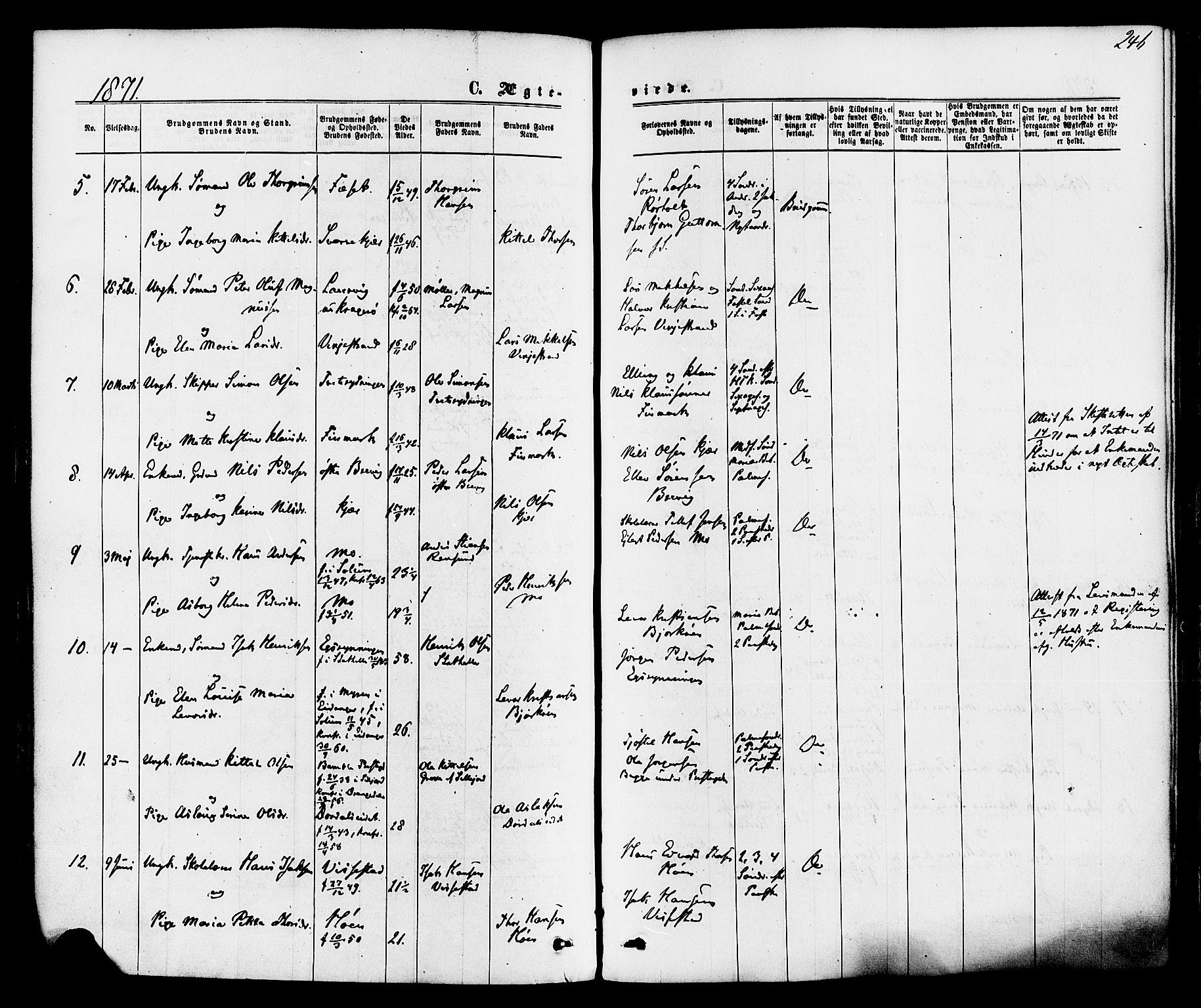 Bamble kirkebøker, AV/SAKO-A-253/F/Fa/L0006: Parish register (official) no. I 6, 1869-1877, p. 246