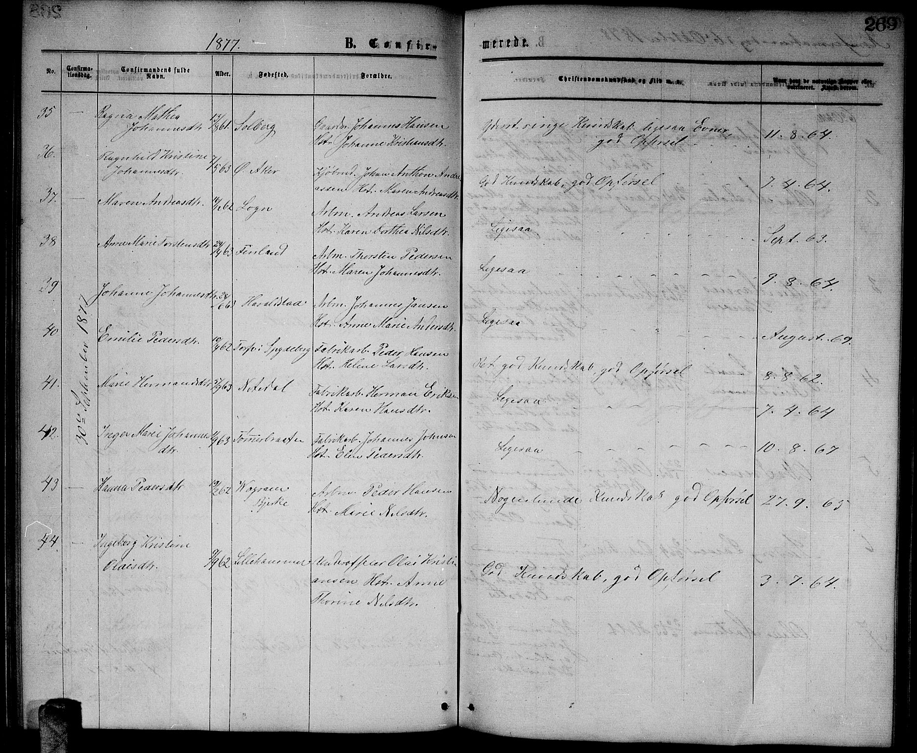 Enebakk prestekontor Kirkebøker, SAO/A-10171c/G/Ga/L0005: Parish register (copy) no. I 5, 1867-1888, p. 269