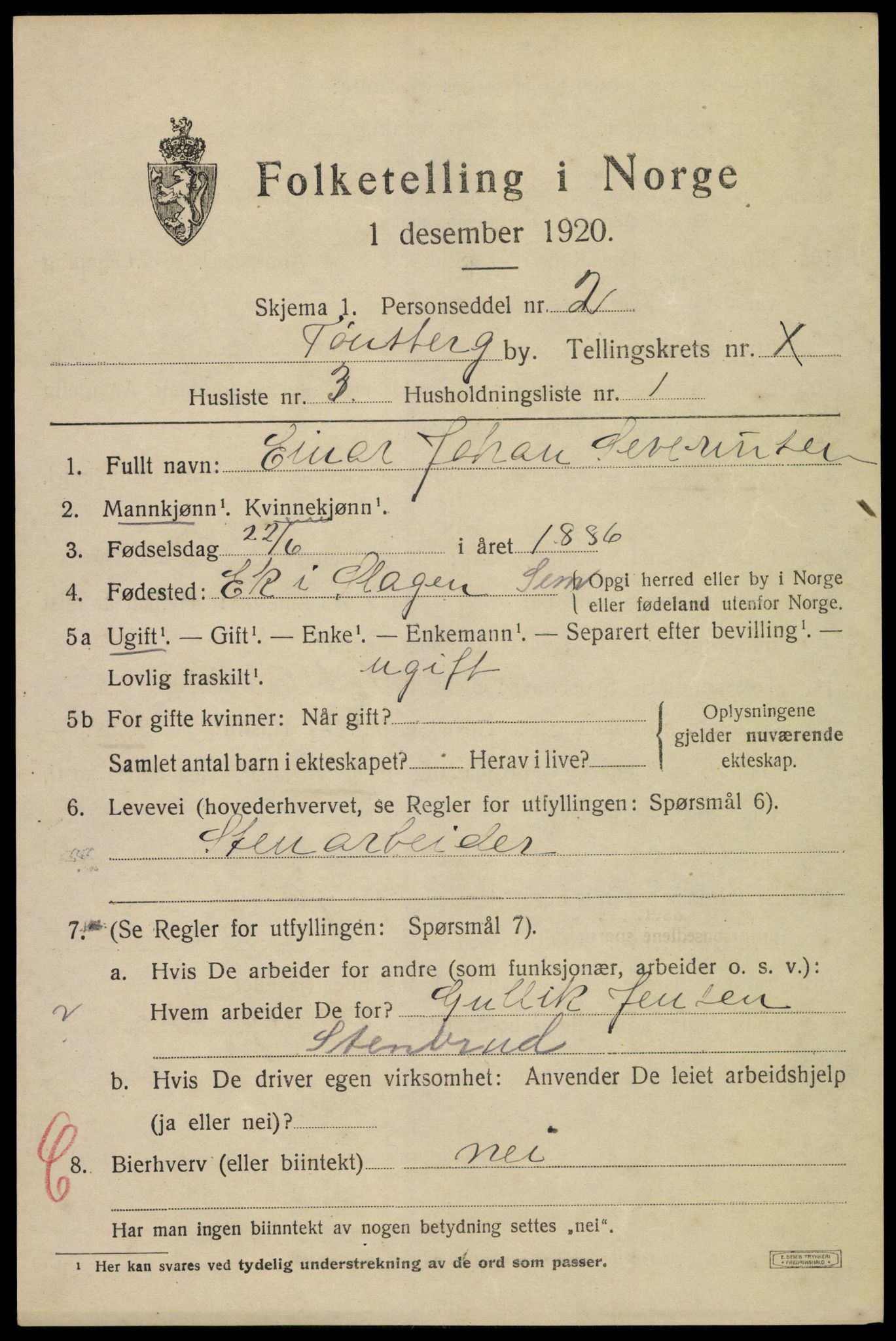 SAKO, 1920 census for Tønsberg, 1920, p. 18265