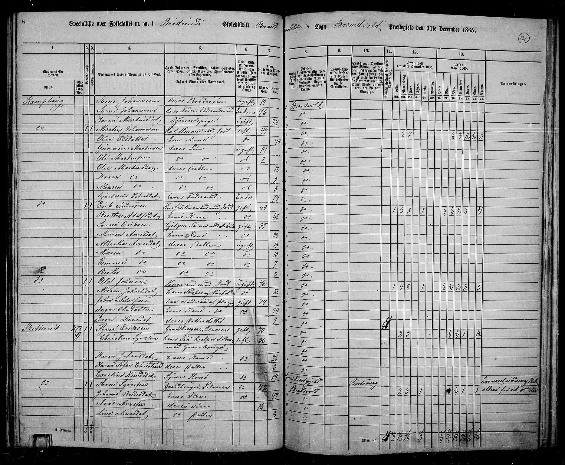 RA, 1865 census for Brandval, 1865, p. 102