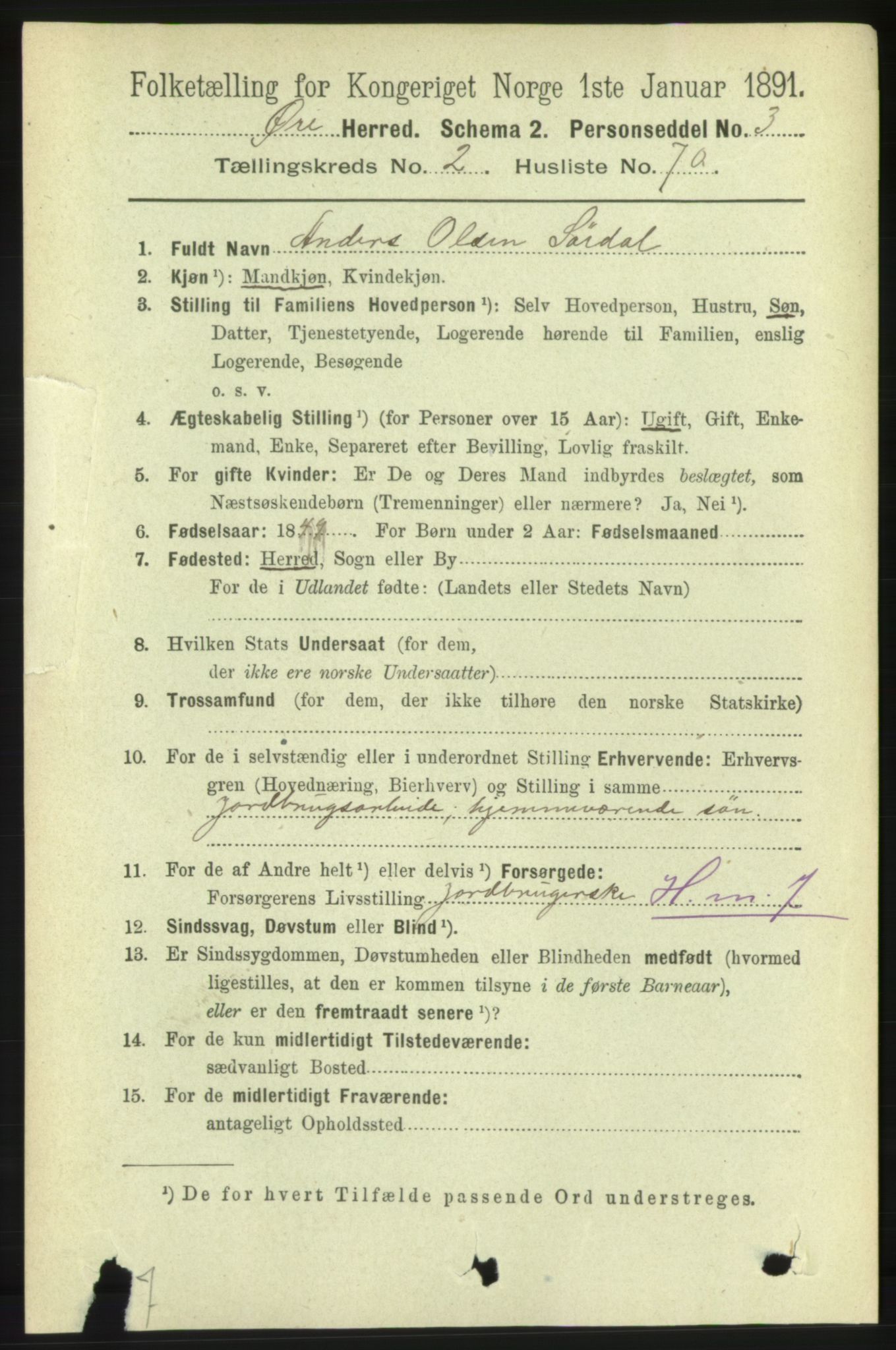 RA, 1891 census for 1558 Øre, 1891, p. 1022