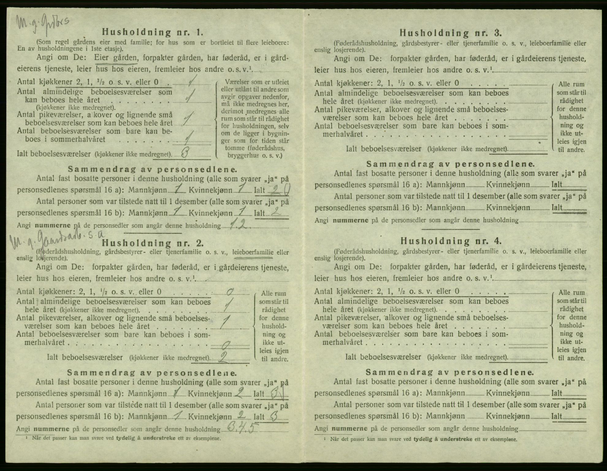 SAB, 1920 census for Odda, 1920, p. 1138