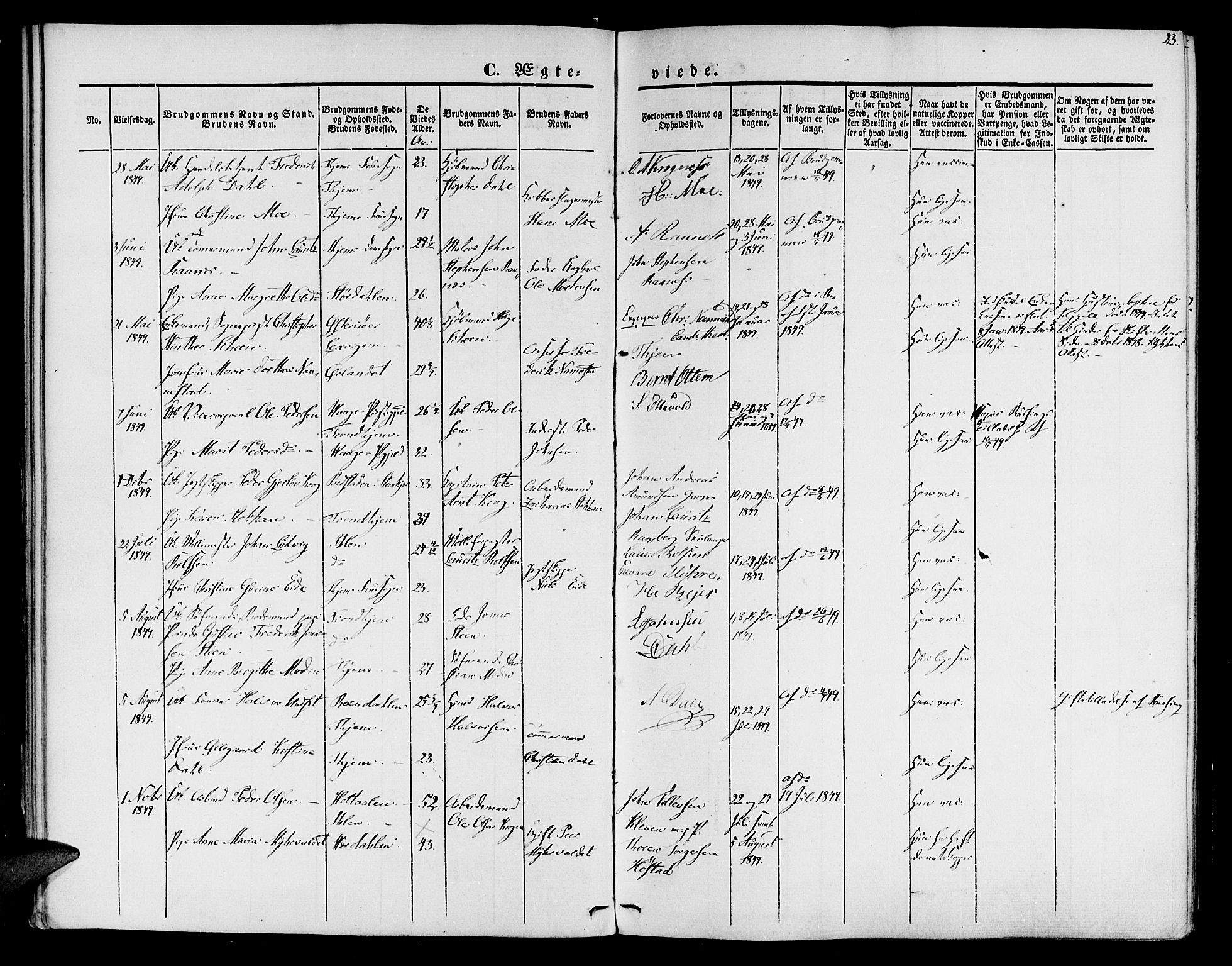 Ministerialprotokoller, klokkerbøker og fødselsregistre - Sør-Trøndelag, SAT/A-1456/602/L0111: Parish register (official) no. 602A09, 1844-1867, p. 23