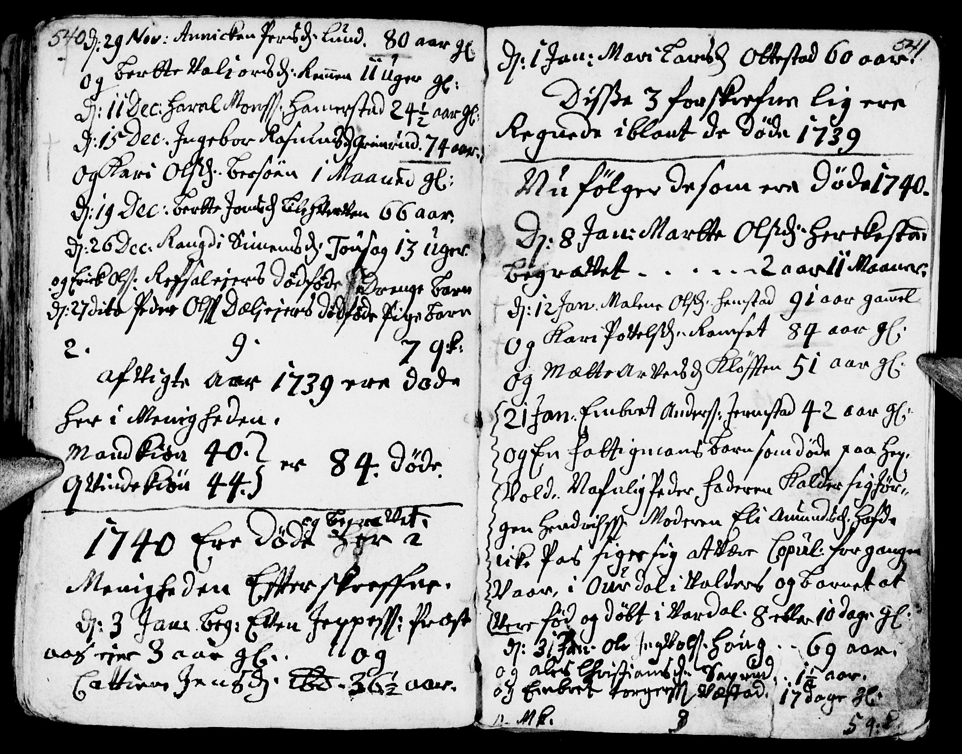 Stange prestekontor, SAH/PREST-002/K/L0002: Parish register (official) no. 2, 1724-1740, p. 540-541