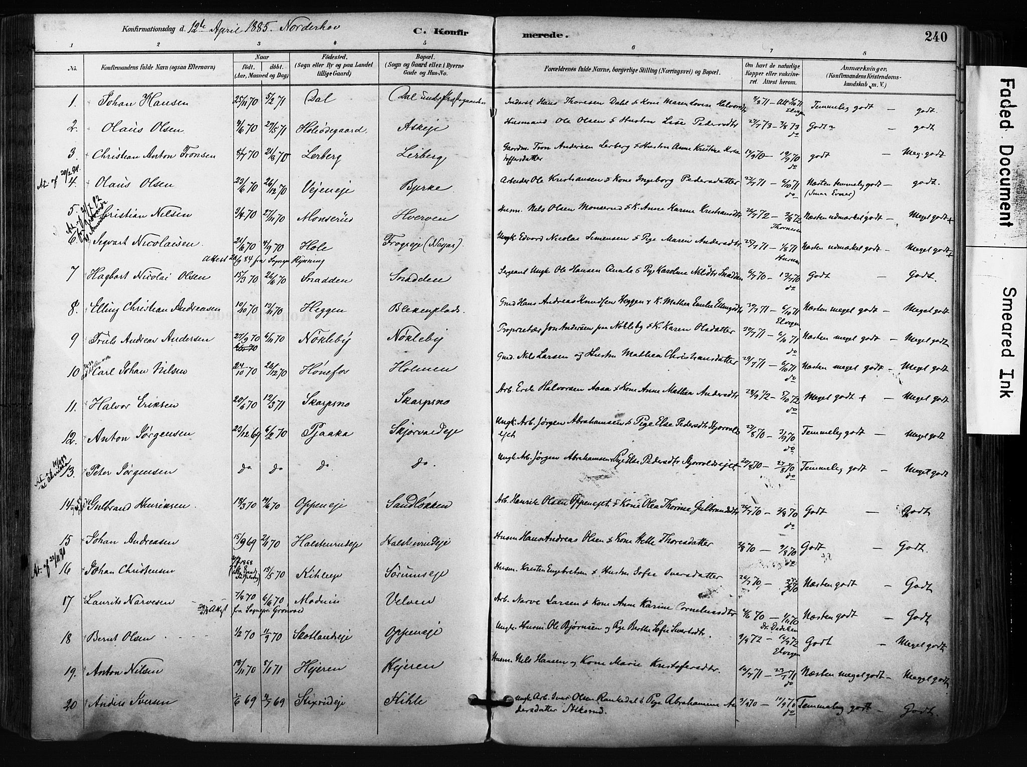 Norderhov kirkebøker, AV/SAKO-A-237/F/Fa/L0016: Parish register (official) no. 16, 1885-1902, p. 240