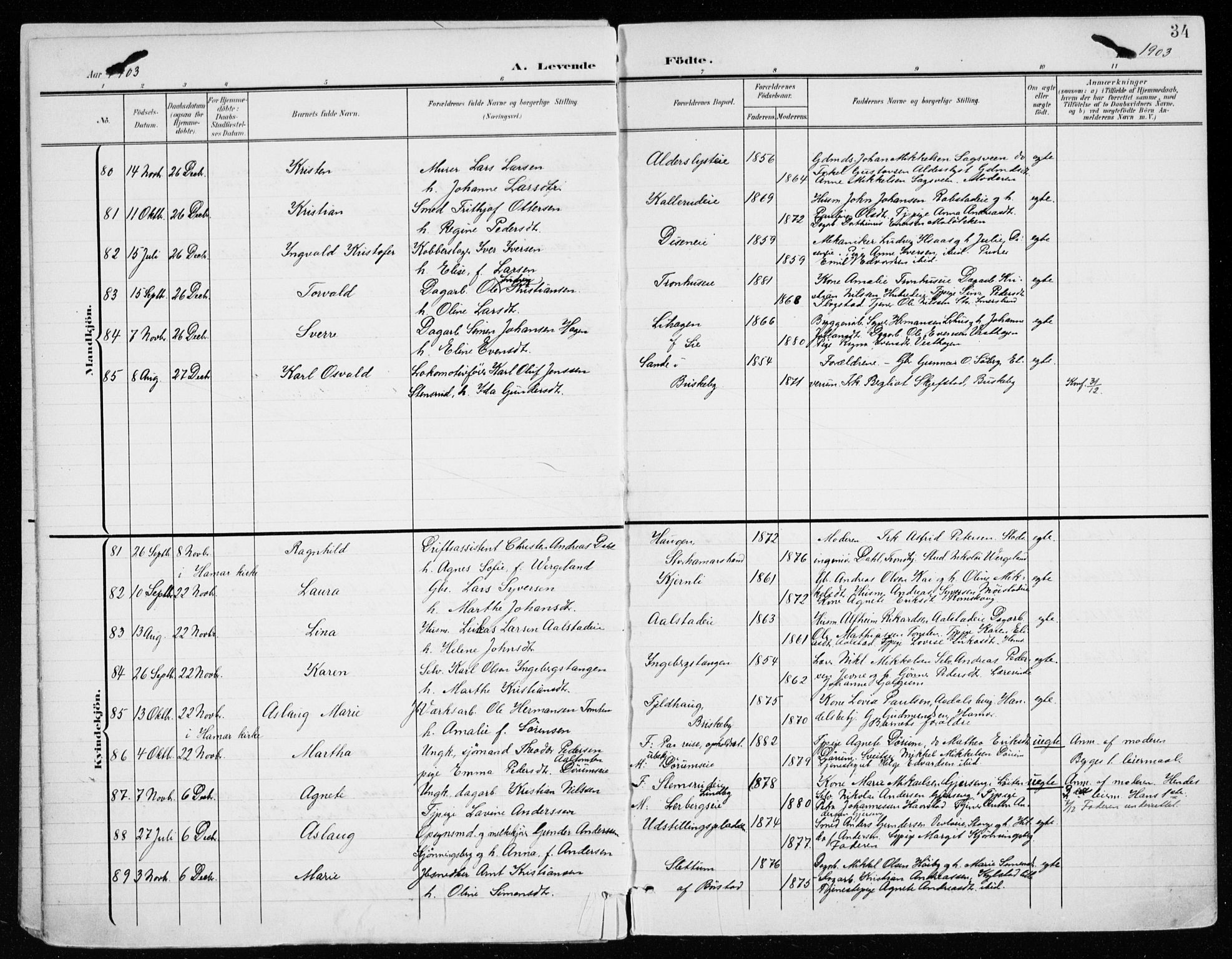 Vang prestekontor, Hedmark, AV/SAH-PREST-008/H/Ha/Haa/L0021: Parish register (official) no. 21, 1902-1917, p. 34