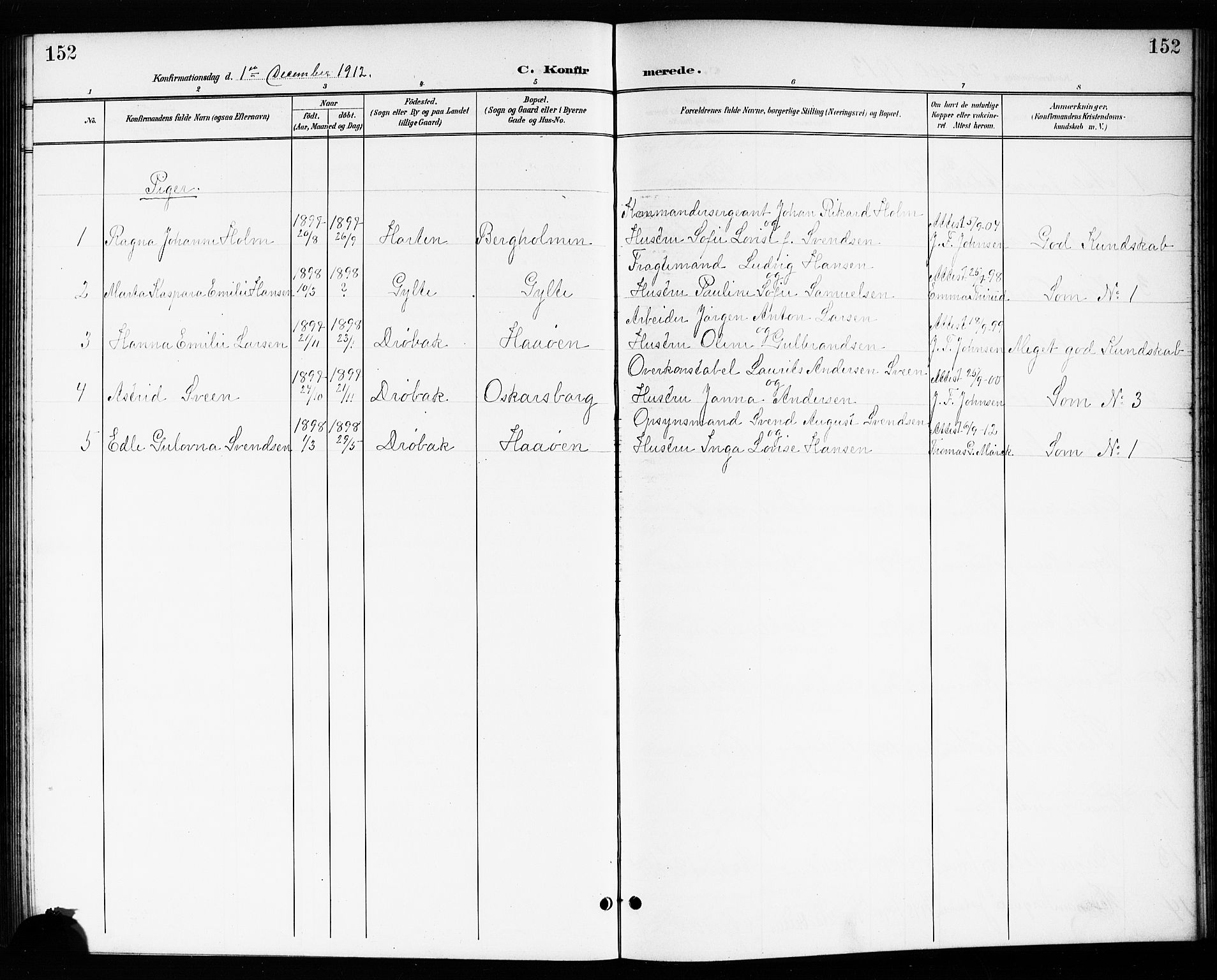 Drøbak prestekontor Kirkebøker, SAO/A-10142a/G/Gb/L0001: Parish register (copy) no. II 1, 1901-1919, p. 152