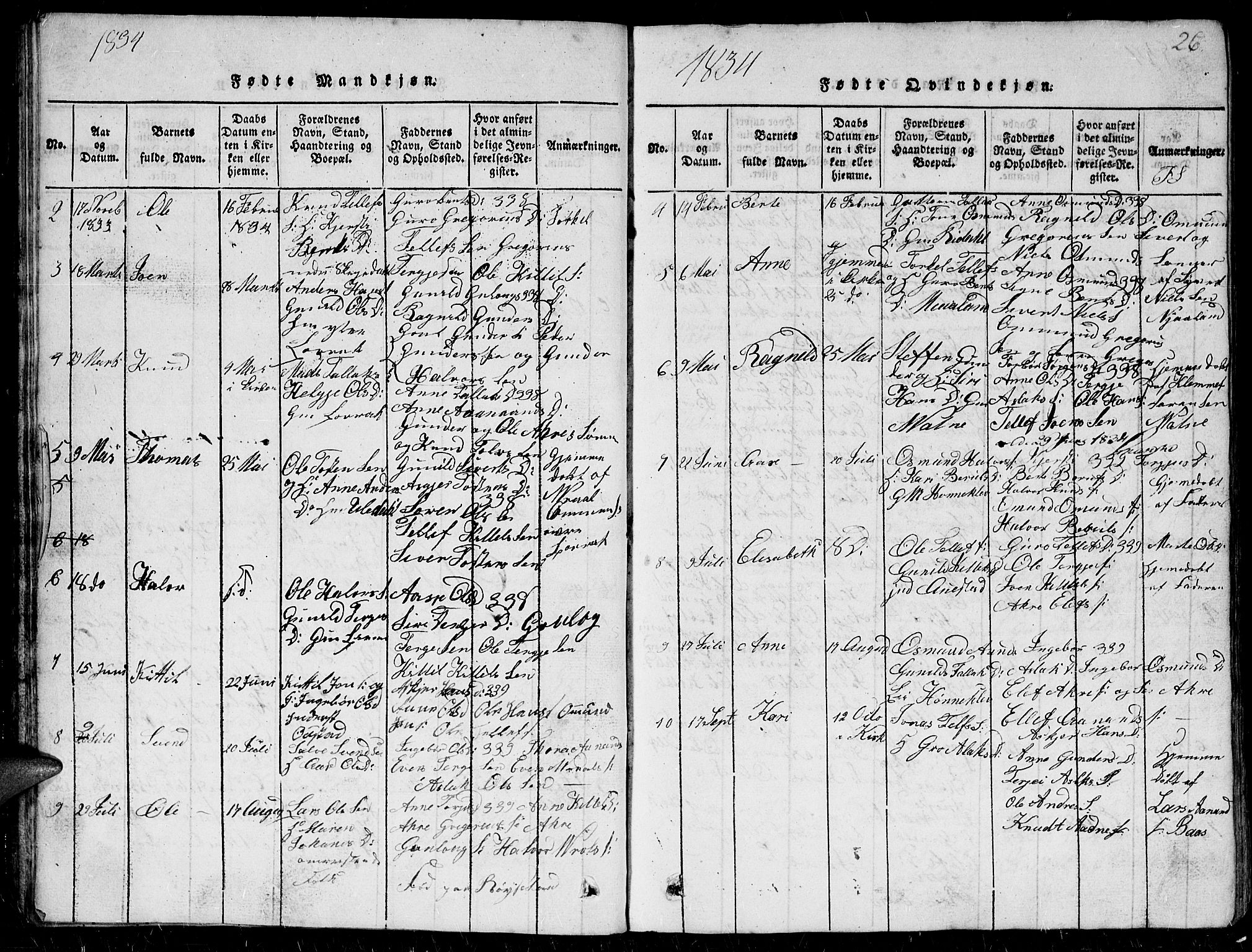 Herefoss sokneprestkontor, SAK/1111-0019/F/Fb/Fbc/L0001: Parish register (copy) no. B 1, 1816-1866, p. 26