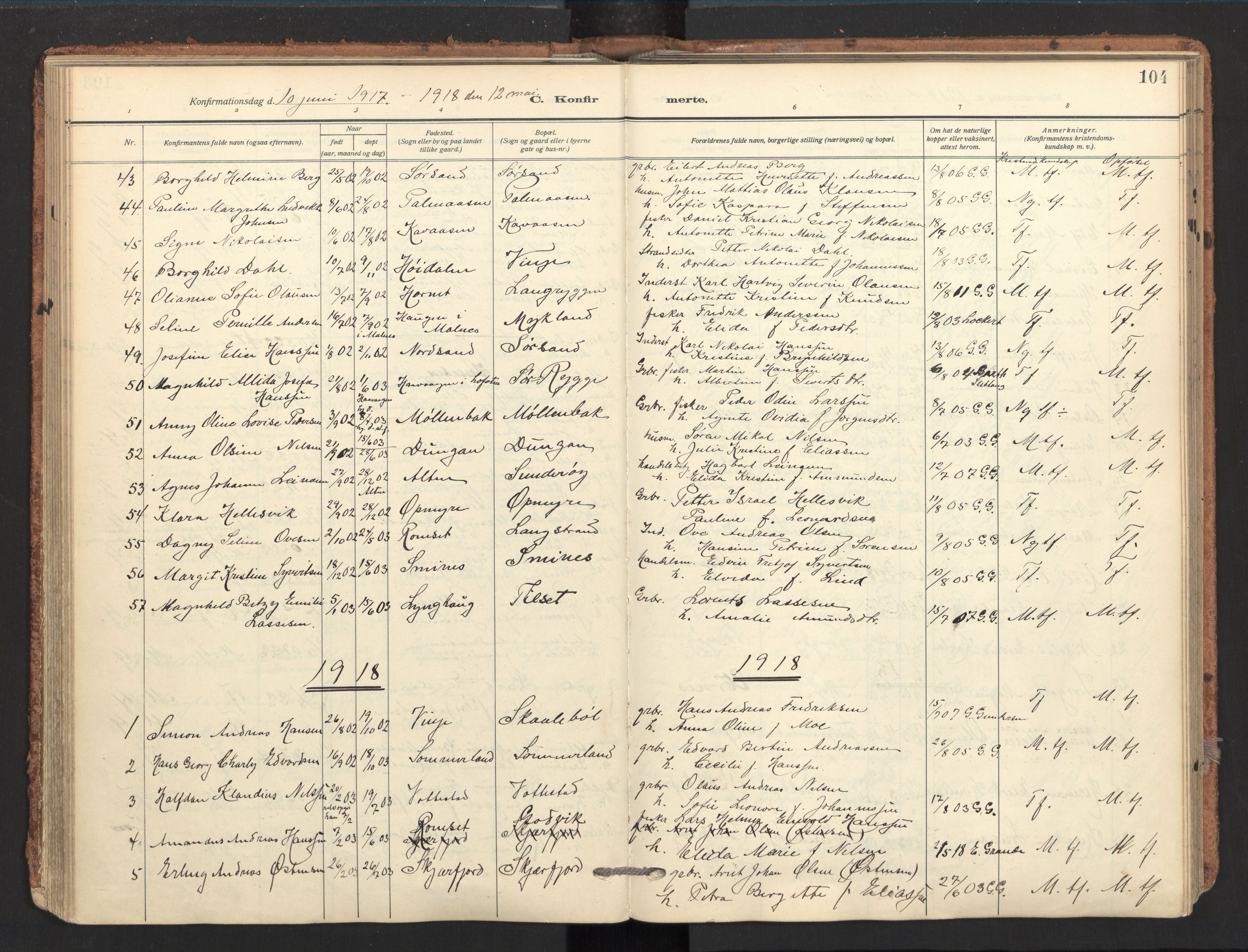 Ministerialprotokoller, klokkerbøker og fødselsregistre - Nordland, SAT/A-1459/893/L1343: Parish register (official) no. 893A15, 1914-1928, p. 104