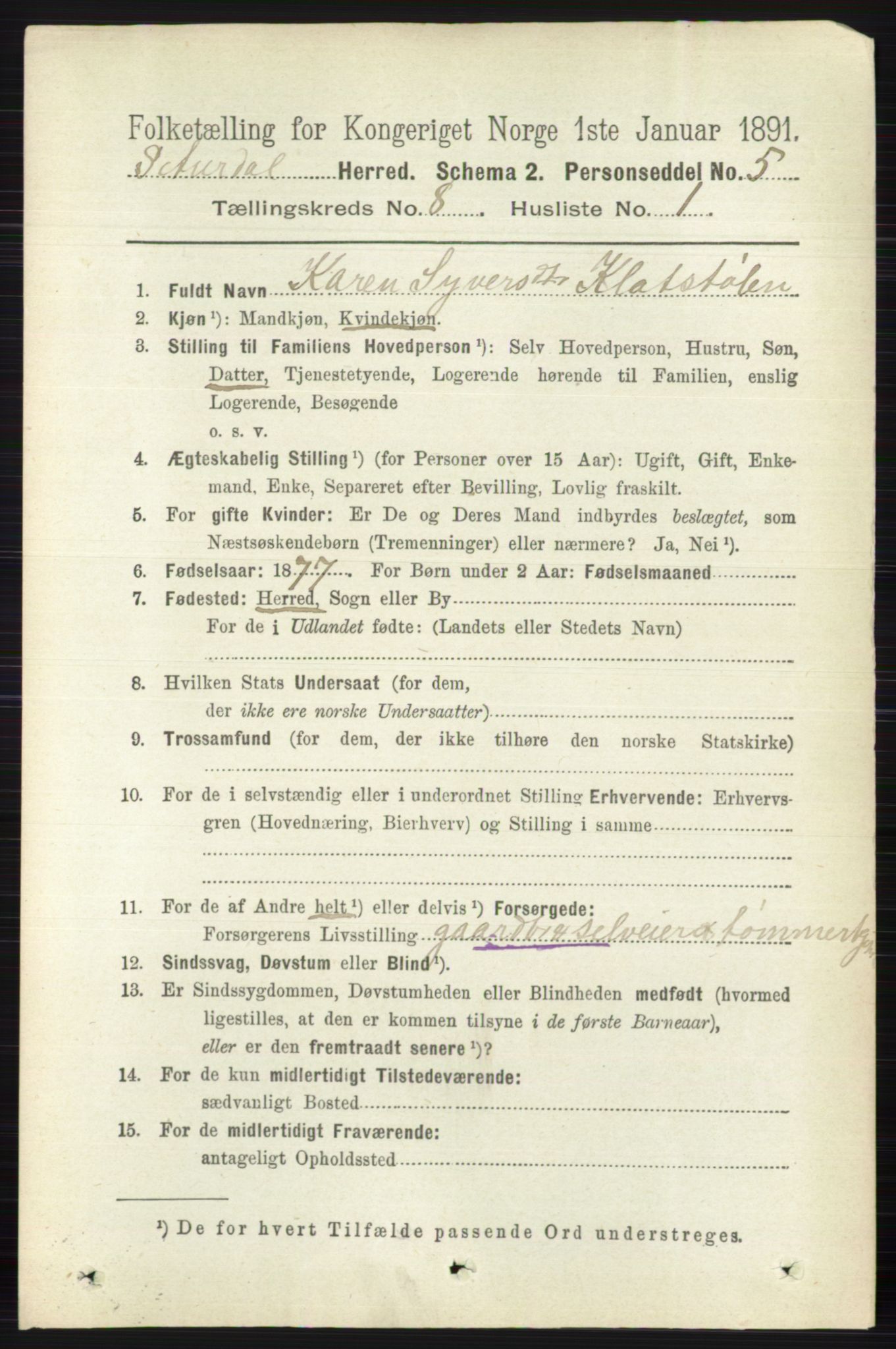 RA, 1891 census for 0540 Sør-Aurdal, 1891, p. 4863