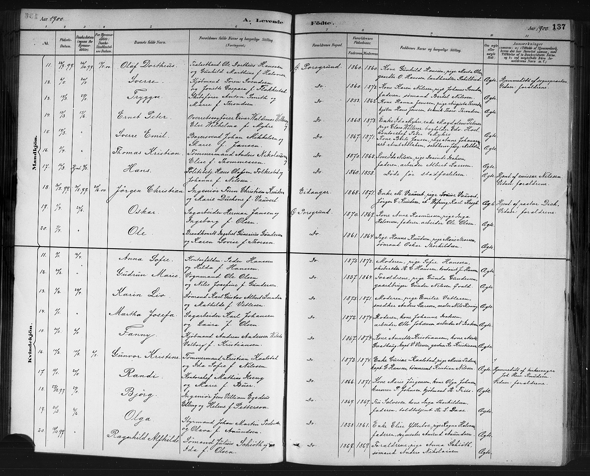 Porsgrunn kirkebøker , SAKO/A-104/G/Gb/L0005: Parish register (copy) no. II 5, 1883-1915, p. 137
