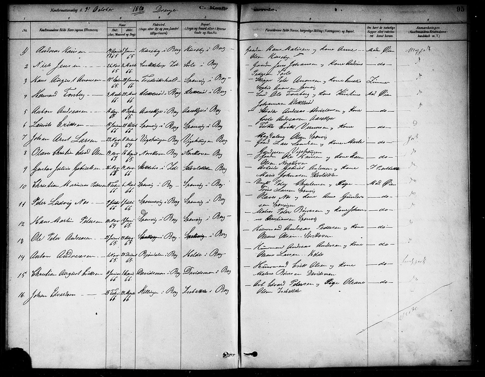 Berg prestekontor Kirkebøker, SAO/A-10902/F/Fa/L0006: Parish register (official) no. I 6, 1878-1887, p. 95