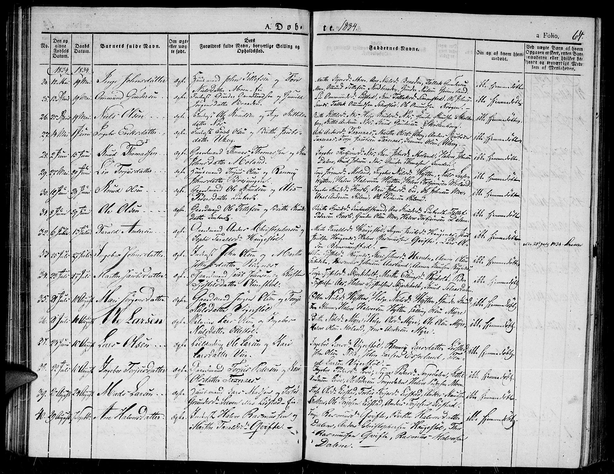 Gjerstad sokneprestkontor, AV/SAK-1111-0014/F/Fa/Fab/L0001: Parish register (official) no. A 1, 1820-1835, p. 64