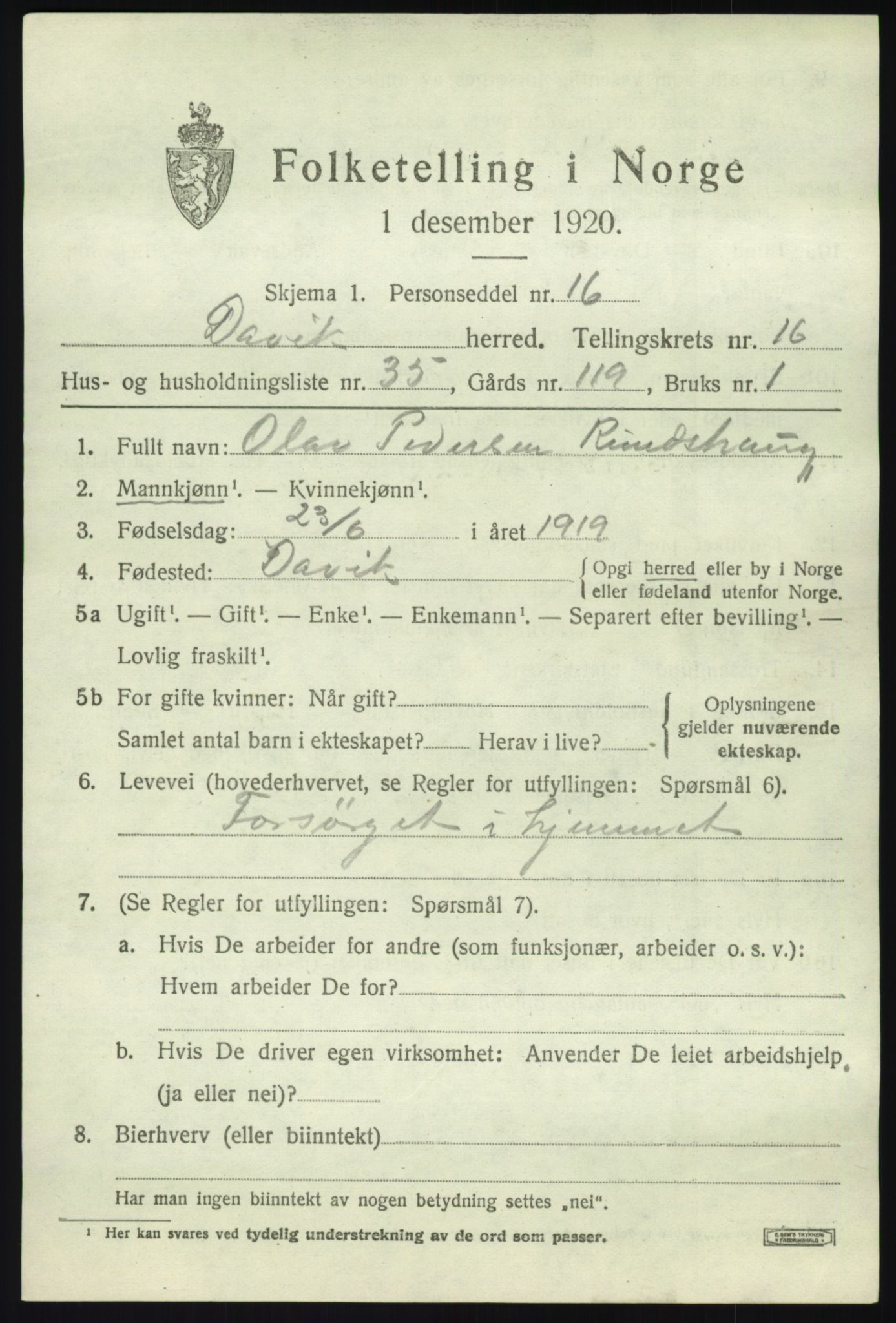 SAB, 1920 census for Davik, 1920, p. 7673