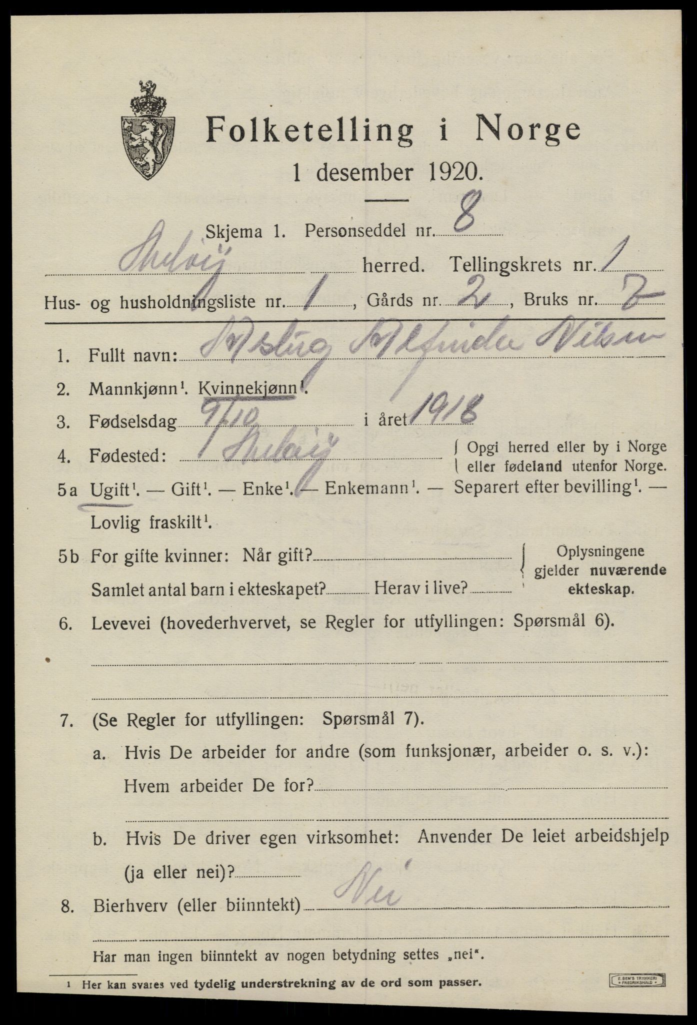 SAT, 1920 census for Meløy, 1920, p. 1471