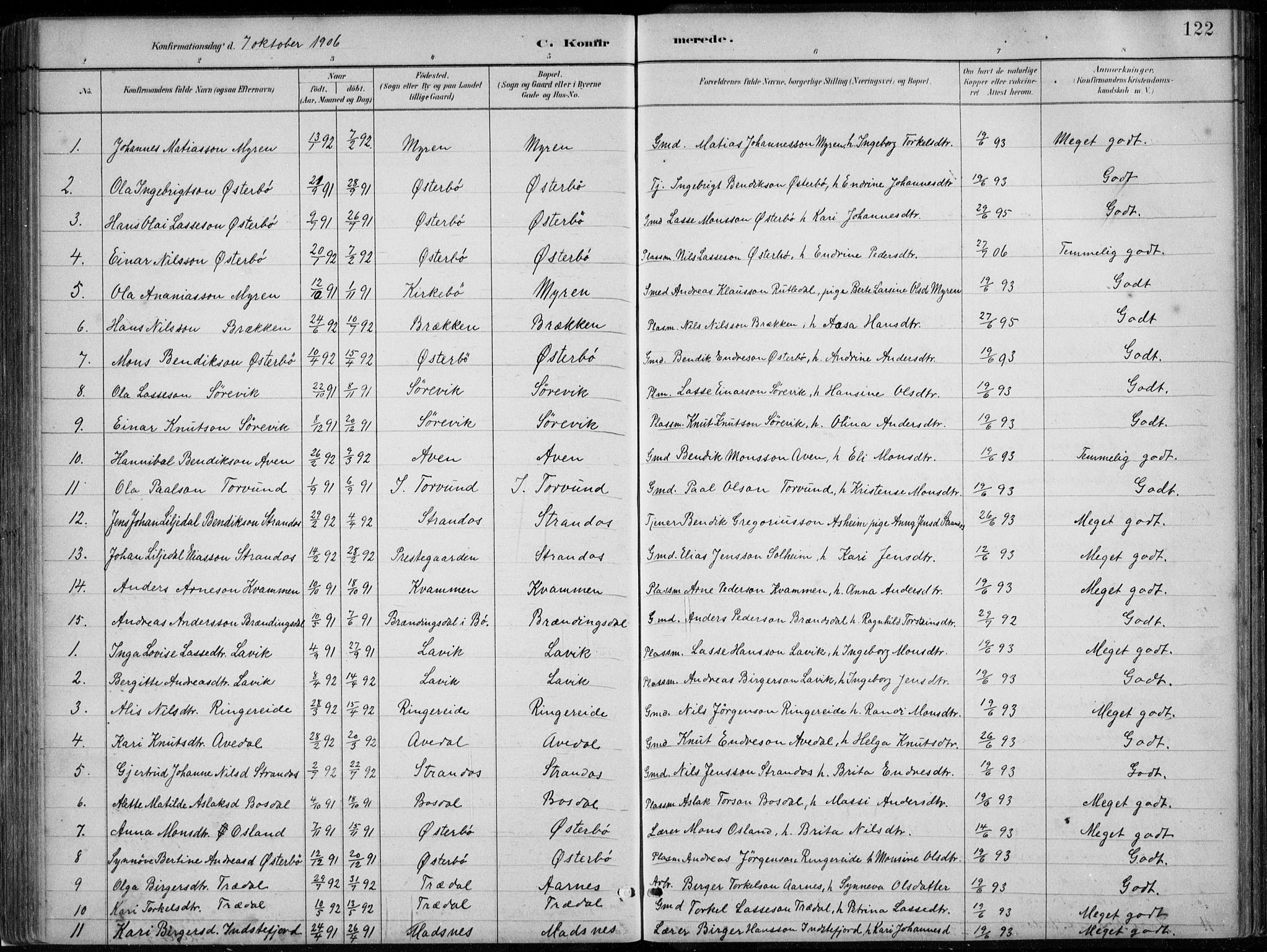 Lavik sokneprestembete, SAB/A-80901: Parish register (copy) no. A 2, 1882-1910, p. 122