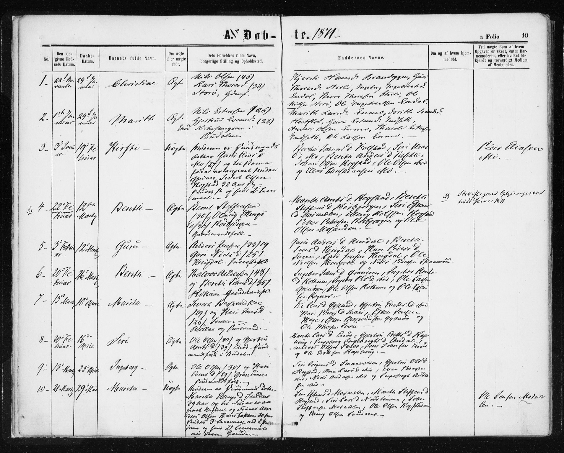 Ministerialprotokoller, klokkerbøker og fødselsregistre - Sør-Trøndelag, SAT/A-1456/687/L1001: Parish register (official) no. 687A07, 1863-1878, p. 10