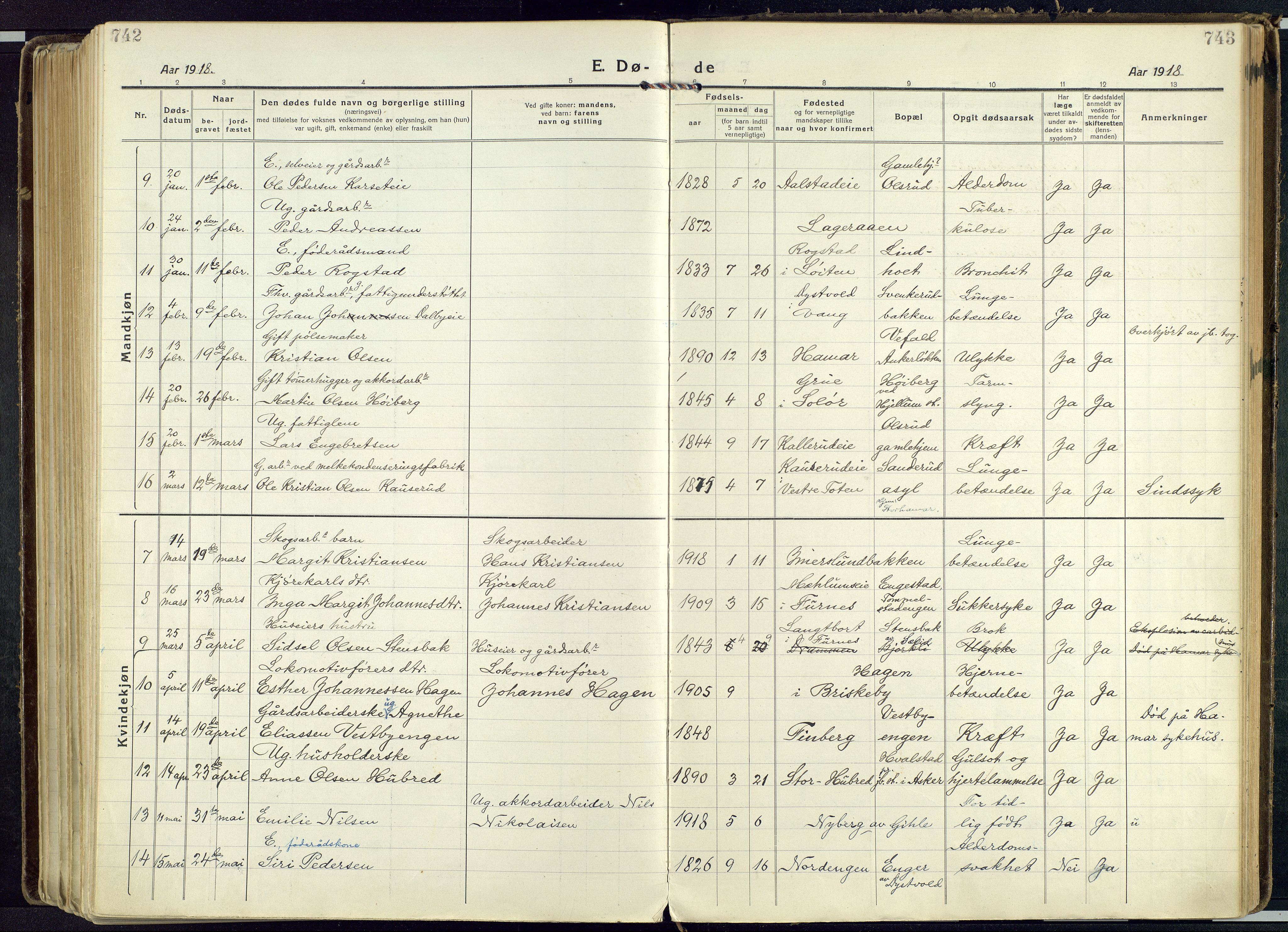 Vang prestekontor, Hedmark, AV/SAH-PREST-008/H/Ha/Haa/L0022: Parish register (official) no. 22, 1918-1944, p. 742-743