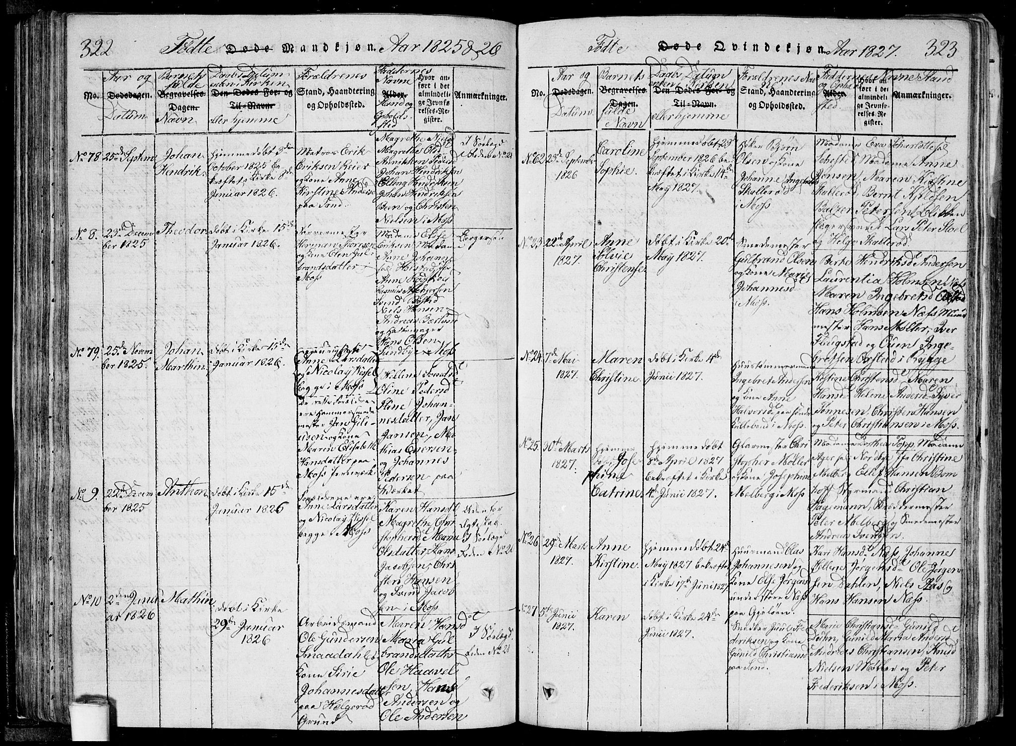 Moss prestekontor Kirkebøker, SAO/A-2003/F/Fa/L0005: Parish register (official) no. I 5, 1814-1828, p. 322-323