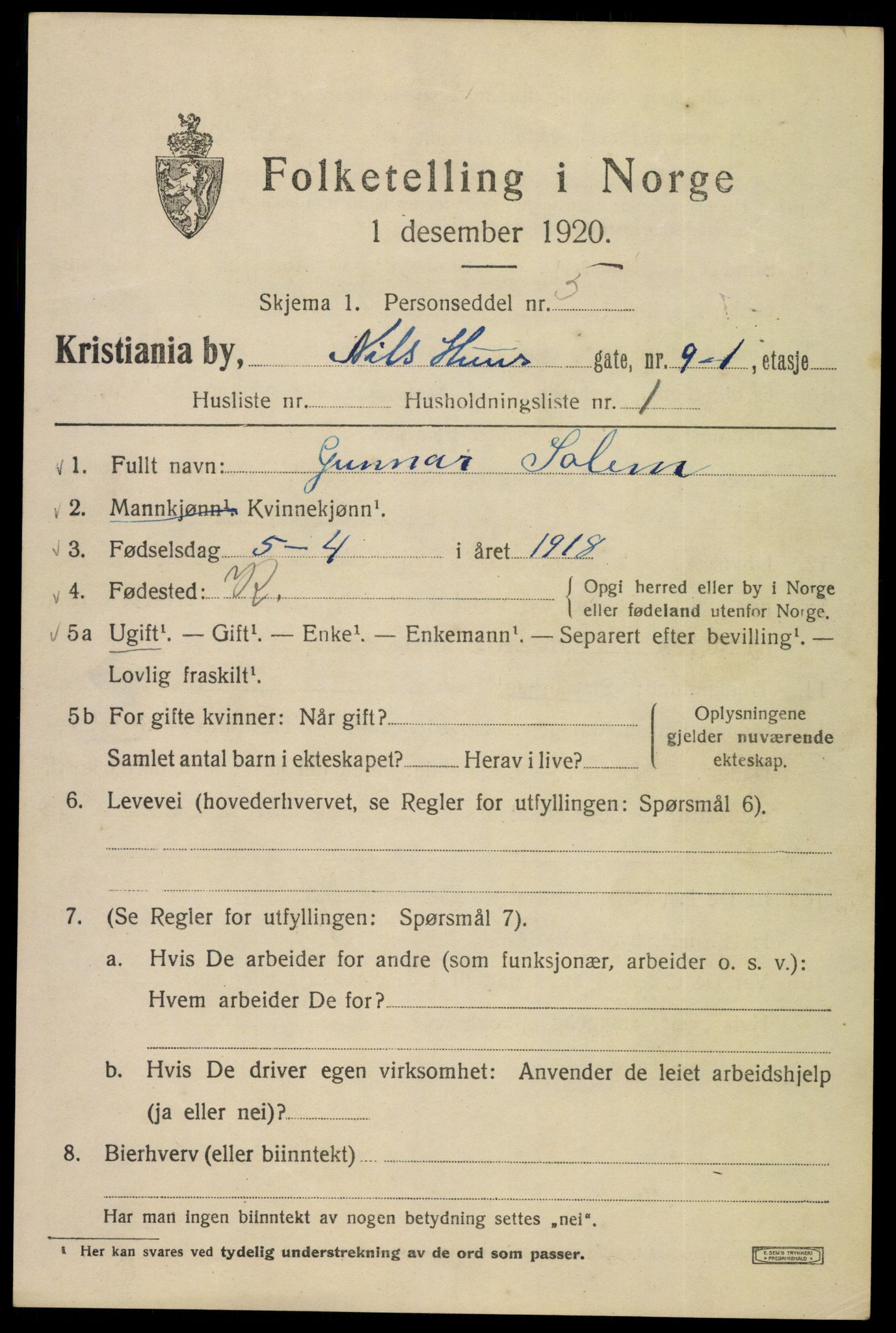 SAO, 1920 census for Kristiania, 1920, p. 413275