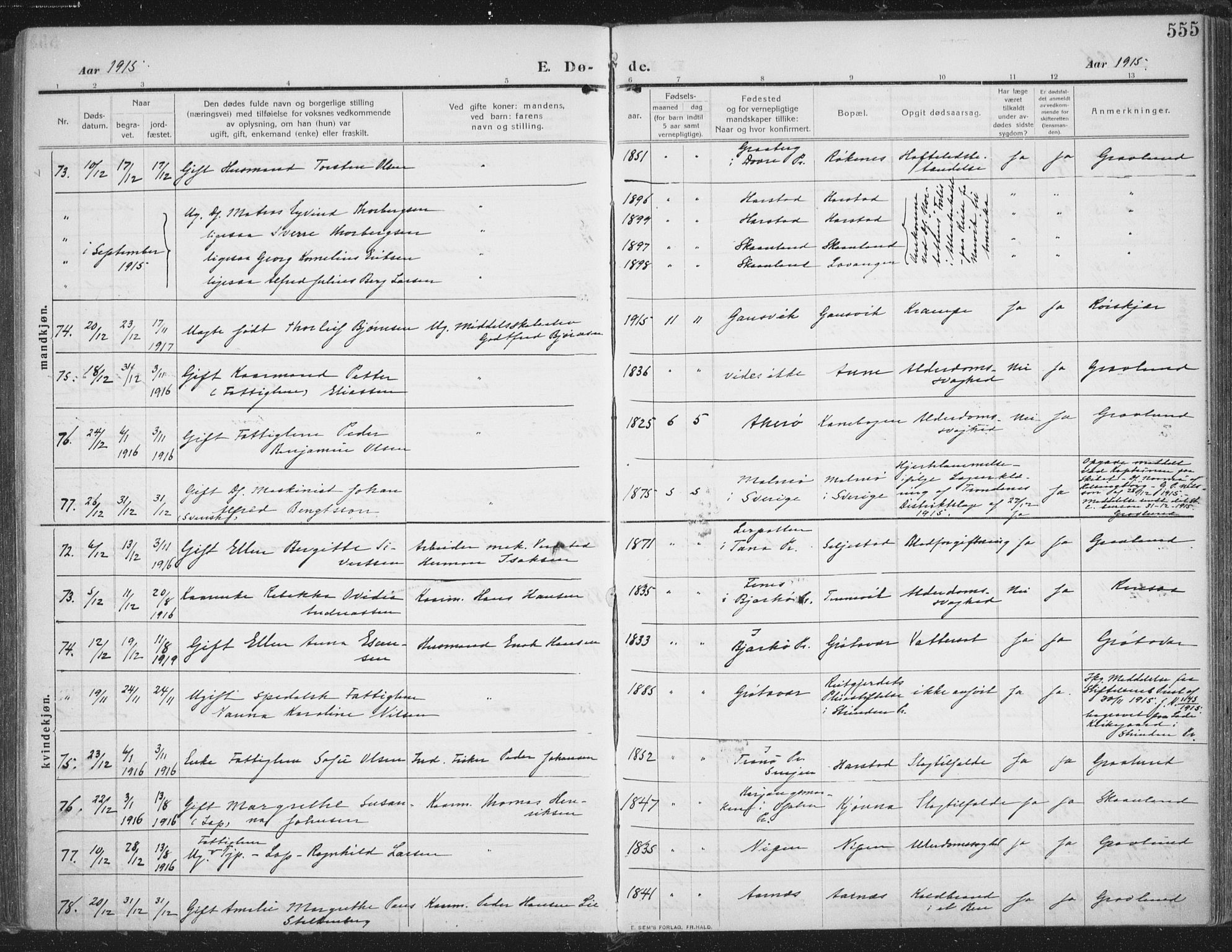 Trondenes sokneprestkontor, AV/SATØ-S-1319/H/Ha/L0018kirke: Parish register (official) no. 18, 1909-1918, p. 555