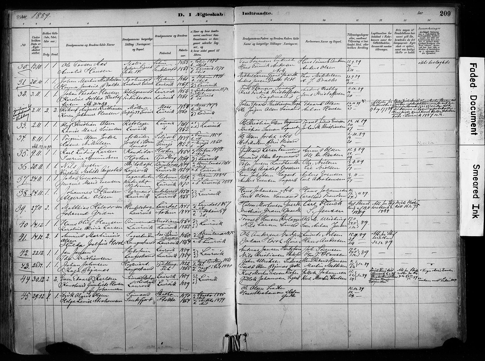 Larvik kirkebøker, AV/SAKO-A-352/F/Fa/L0008: Parish register (official) no. I 8, 1884-1902, p. 209