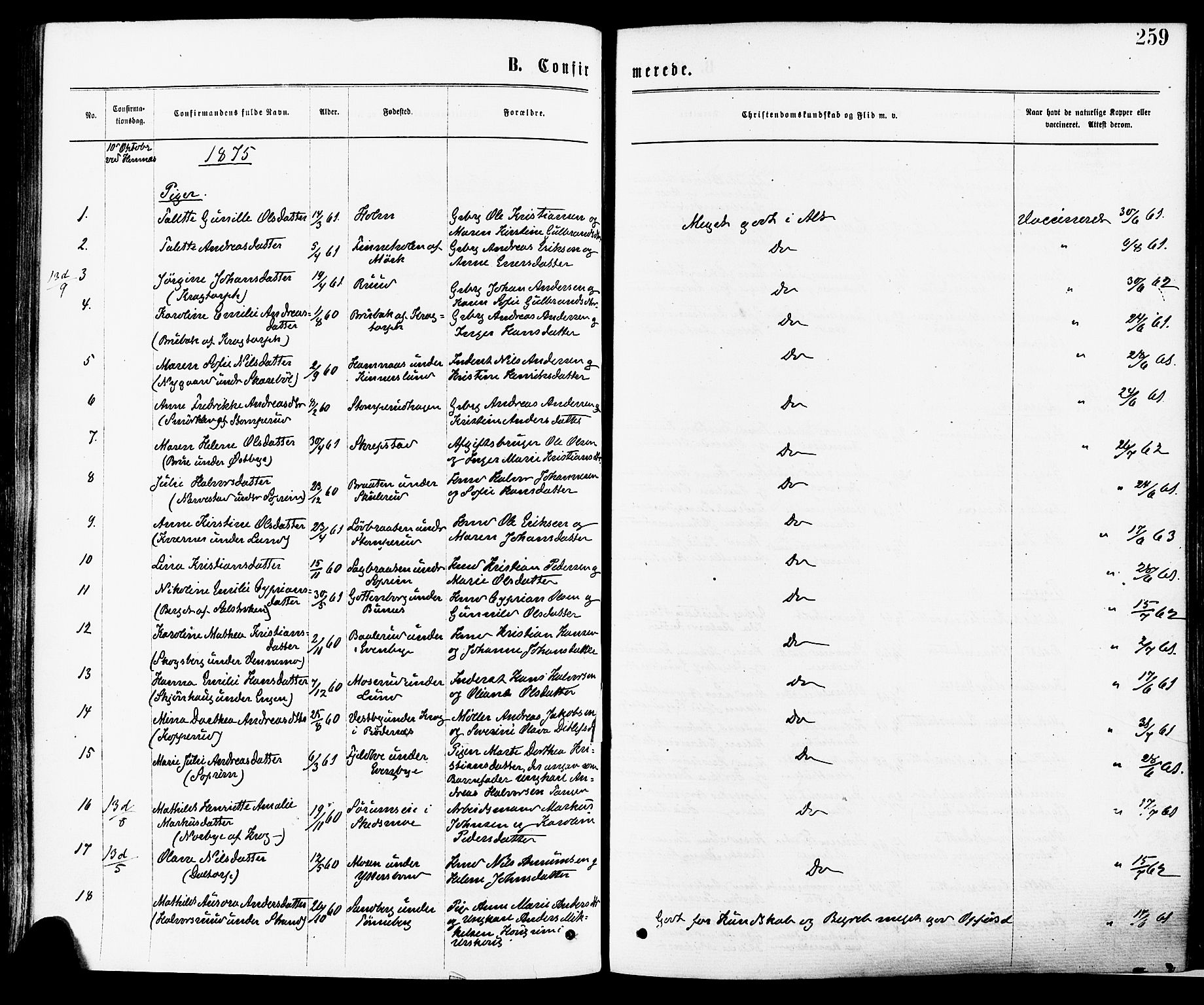 Høland prestekontor Kirkebøker, AV/SAO-A-10346a/F/Fa/L0012.a: Parish register (official) no. I 12A, 1869-1879, p. 259