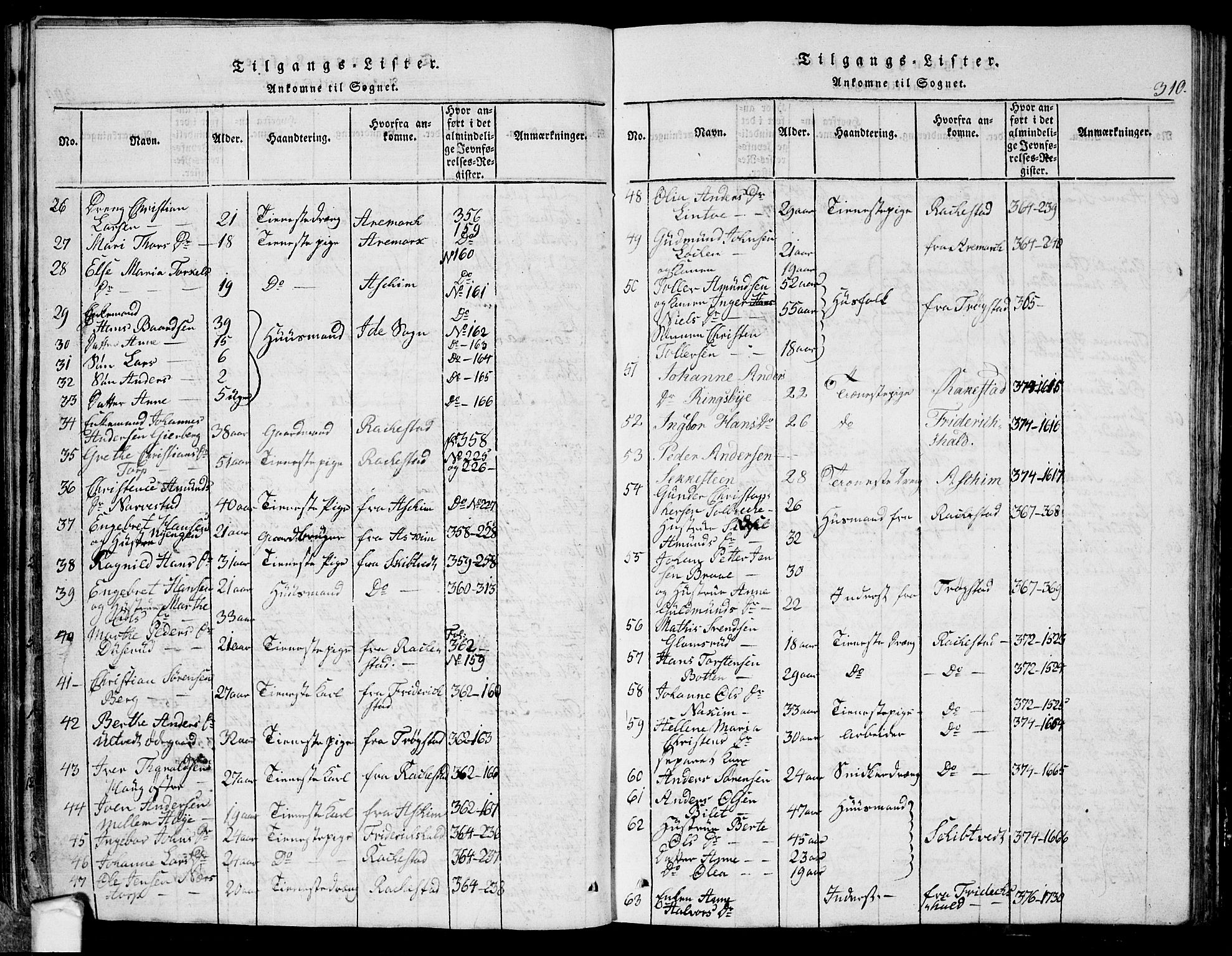 Eidsberg prestekontor Kirkebøker, SAO/A-10905/G/Ga/L0001: Parish register (copy) no. I 1, 1814-1831, p. 310